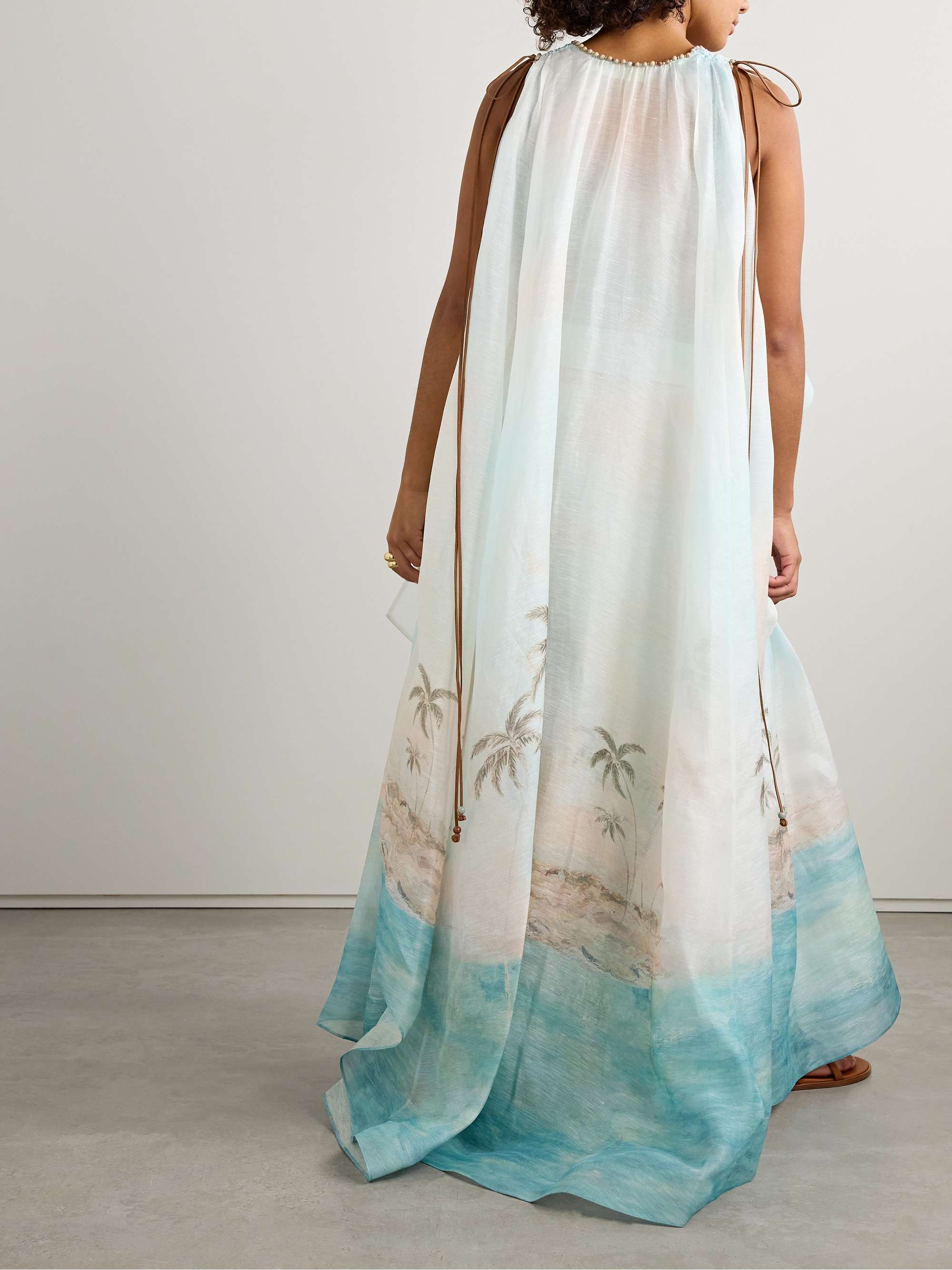 Illuminate bead-embellished printed linen and silk-blend gown view