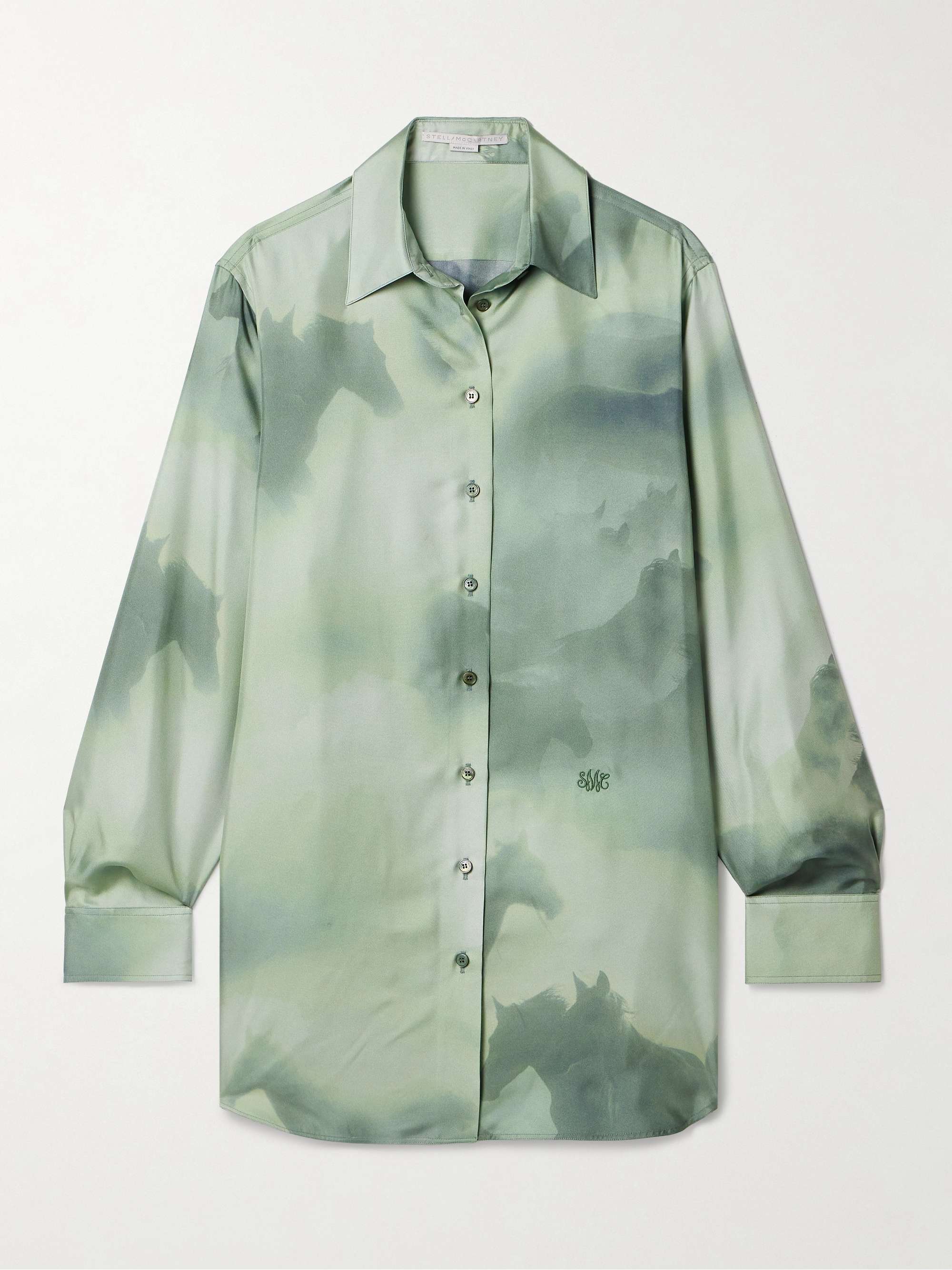 Oversized printed organic silk-twill shirt view