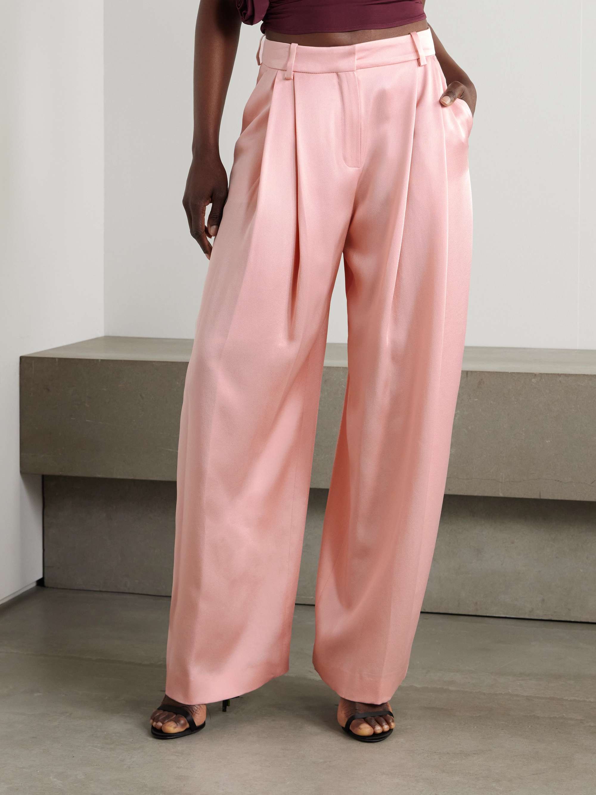 Pleated crepe wide-leg pants view