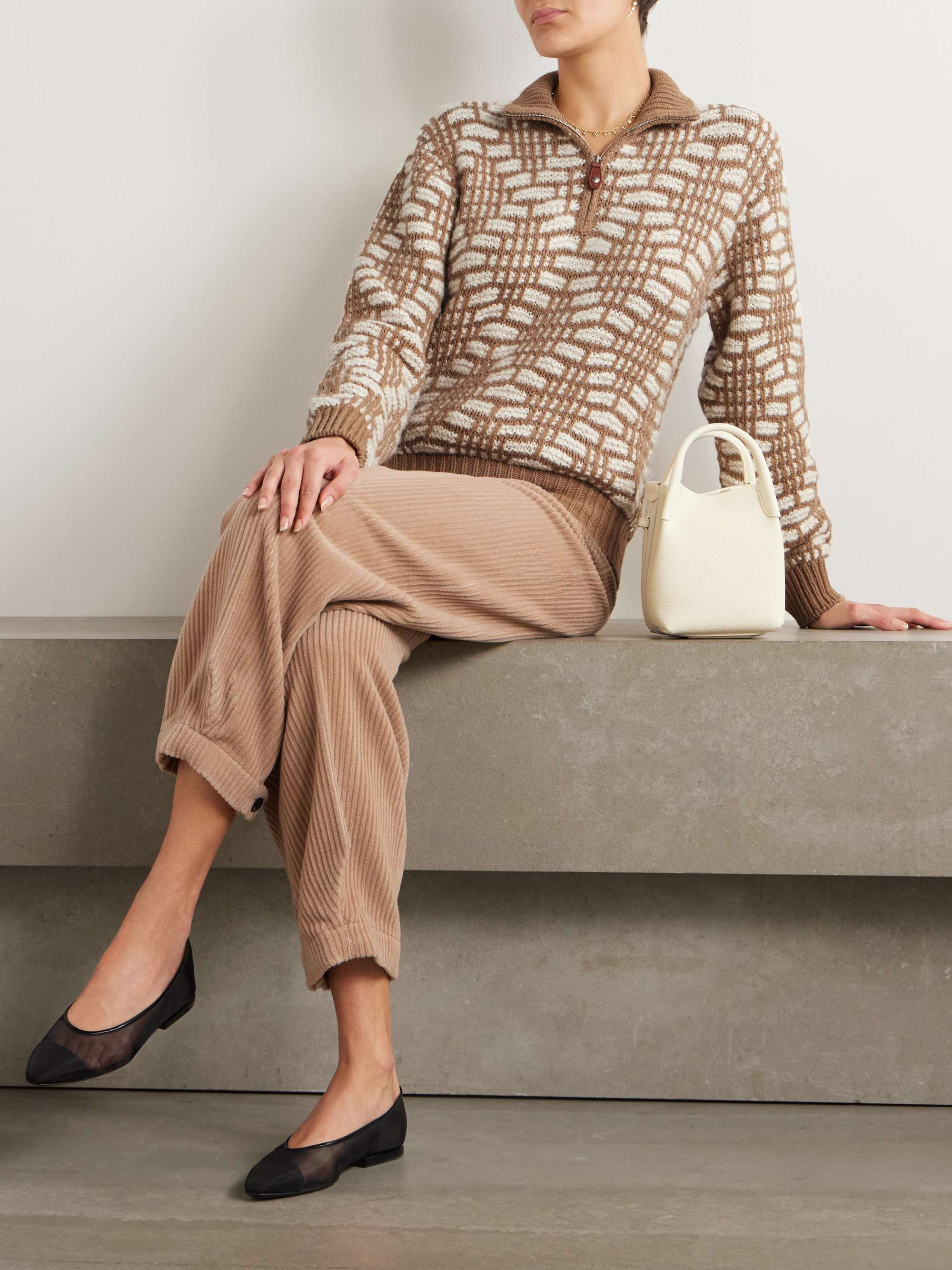 Jacquard-knit camel hair sweater view