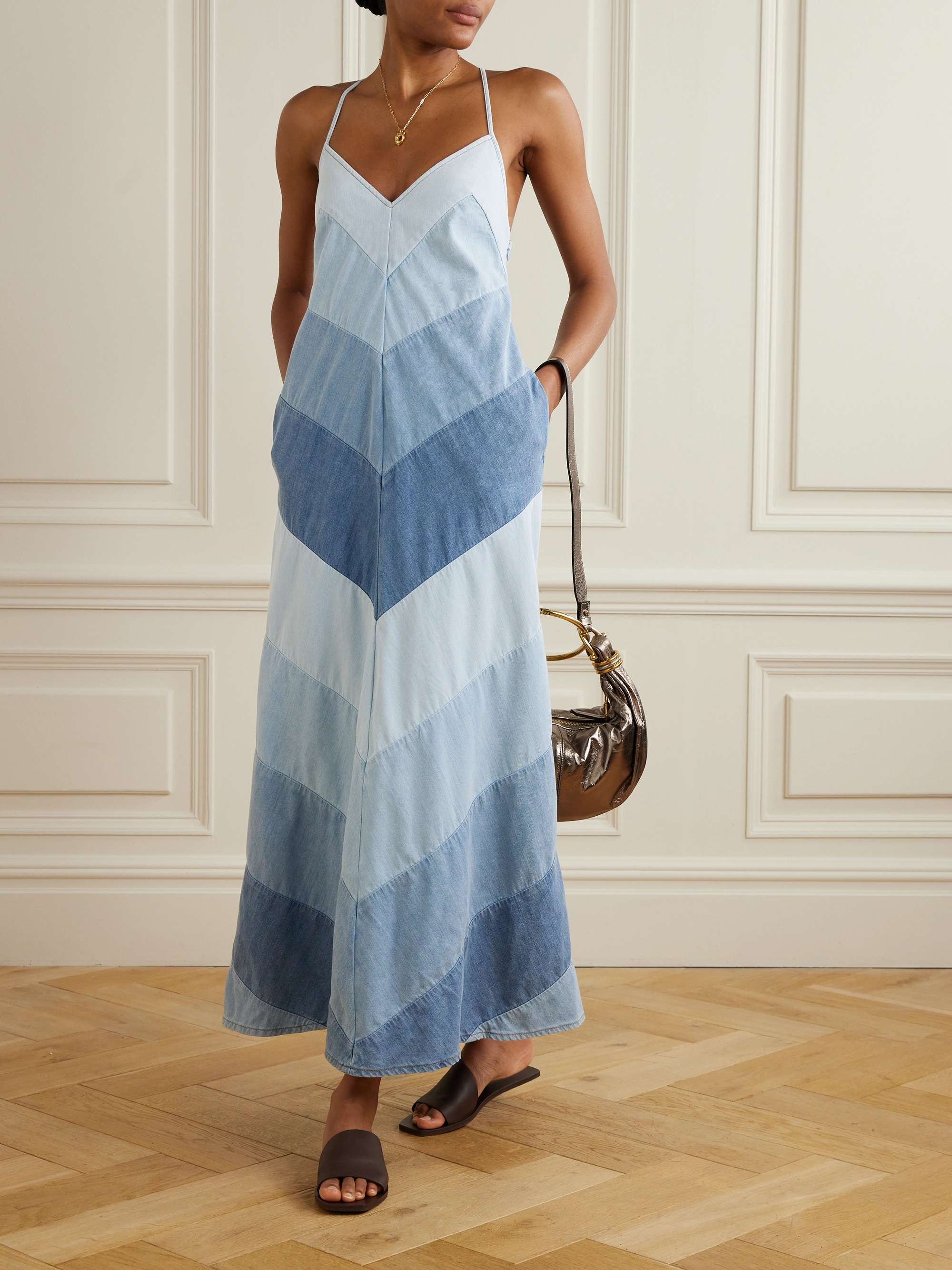 Tallow paneled denim maxi dress view