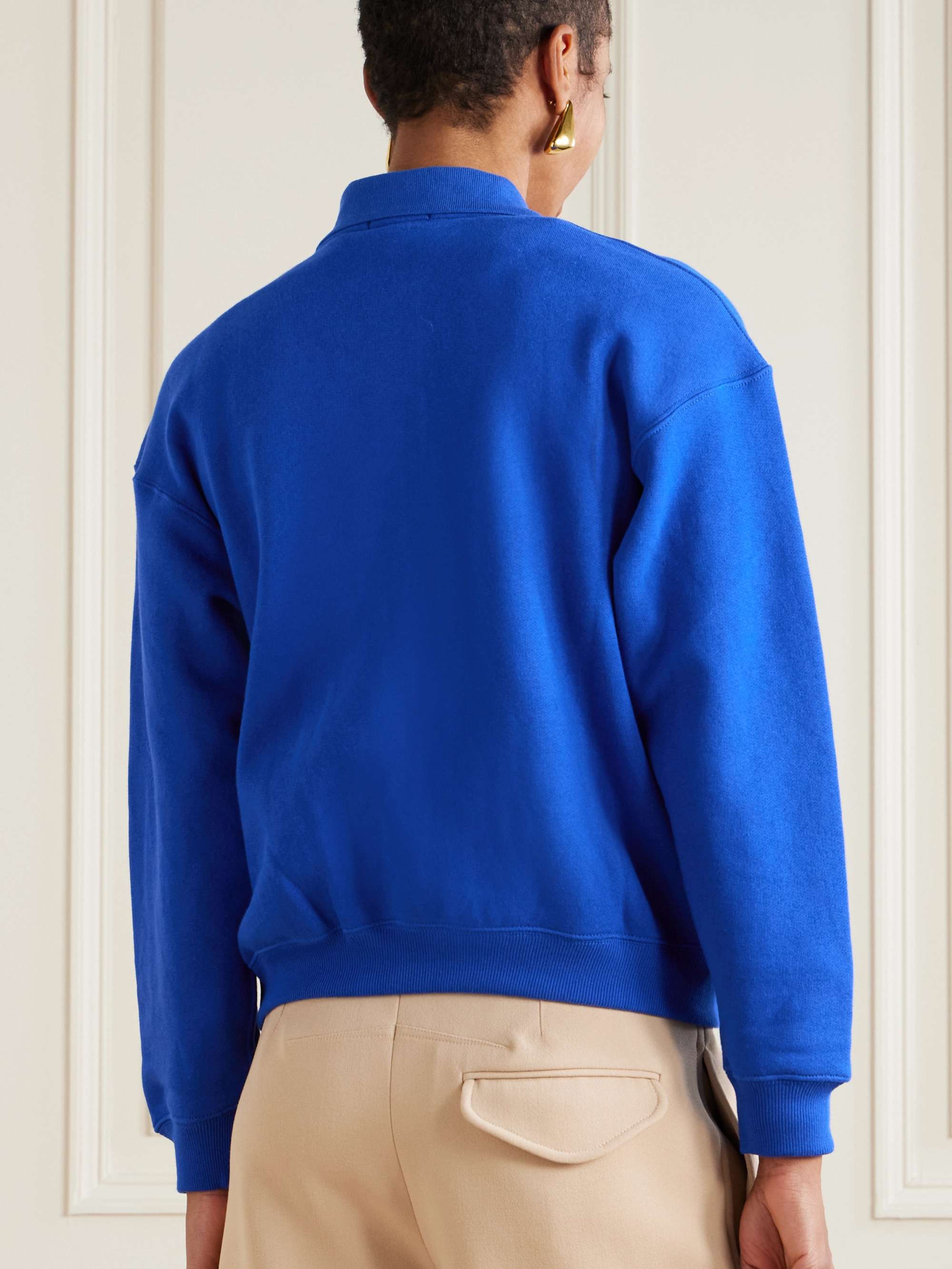 Embroidered cotton-blend jersey polo sweatshirt view