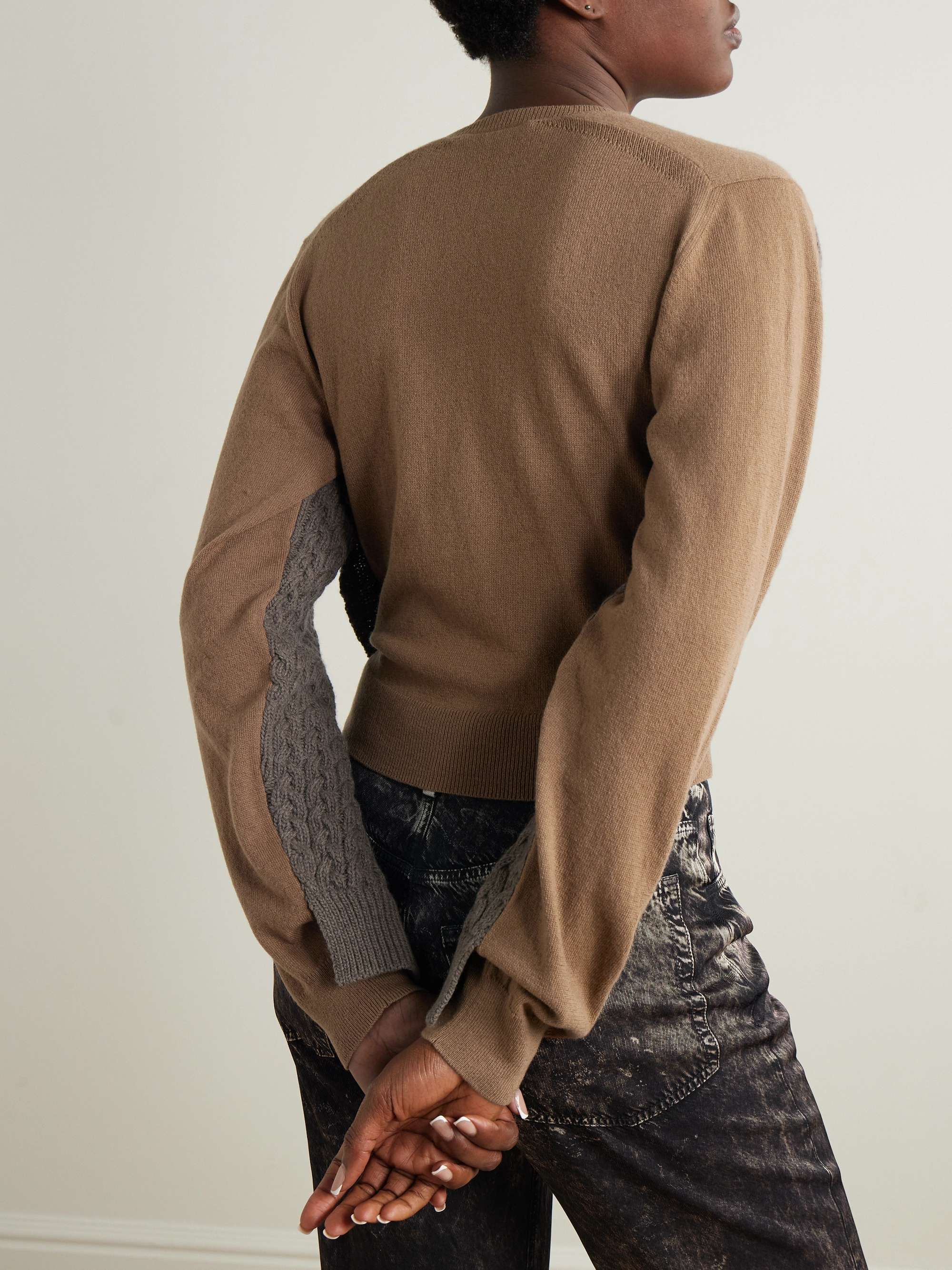 Cropped paneled cable-knit wool cardigan view