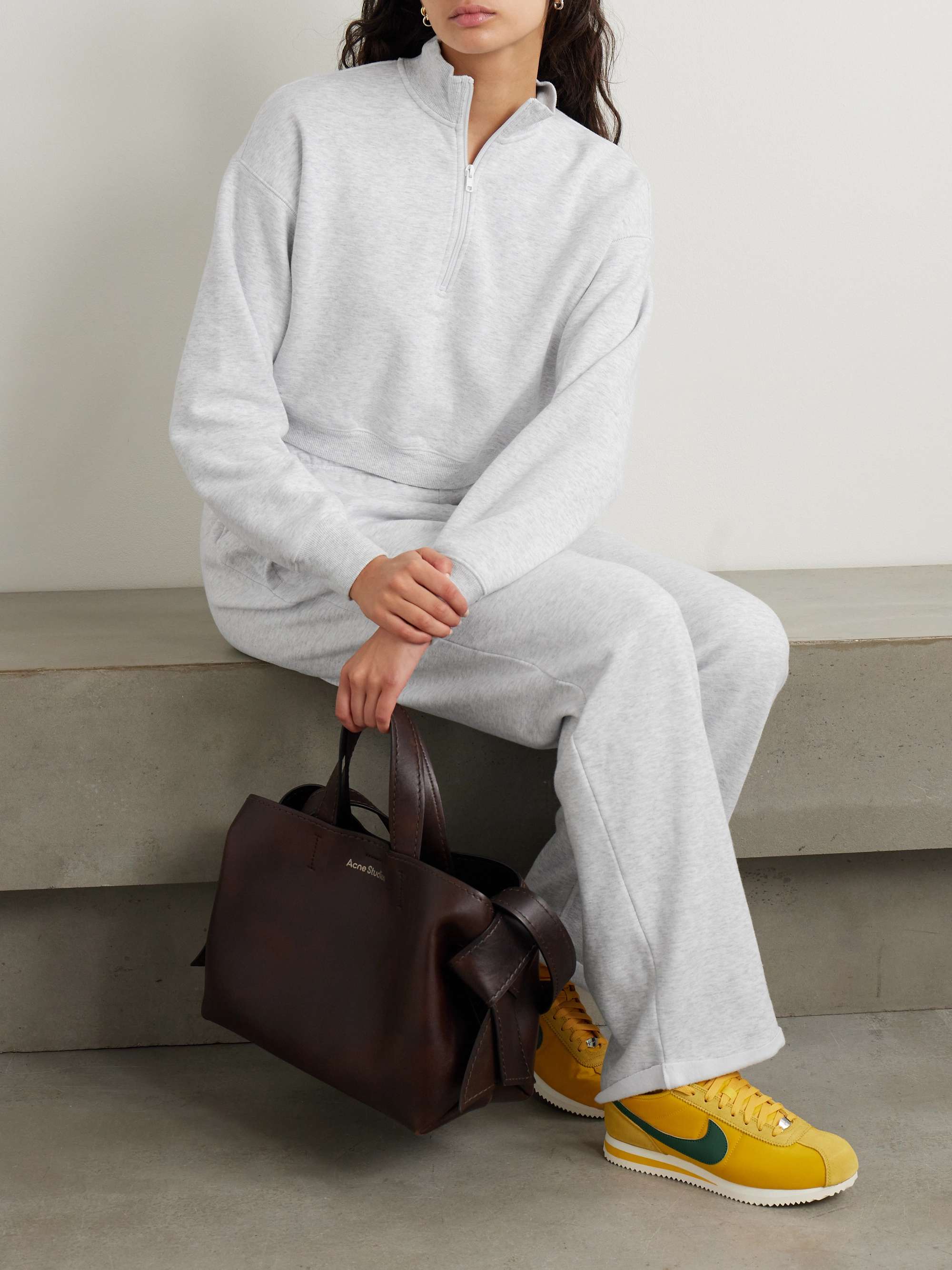 Cropped cotton-blend jersey half-zip sweater view