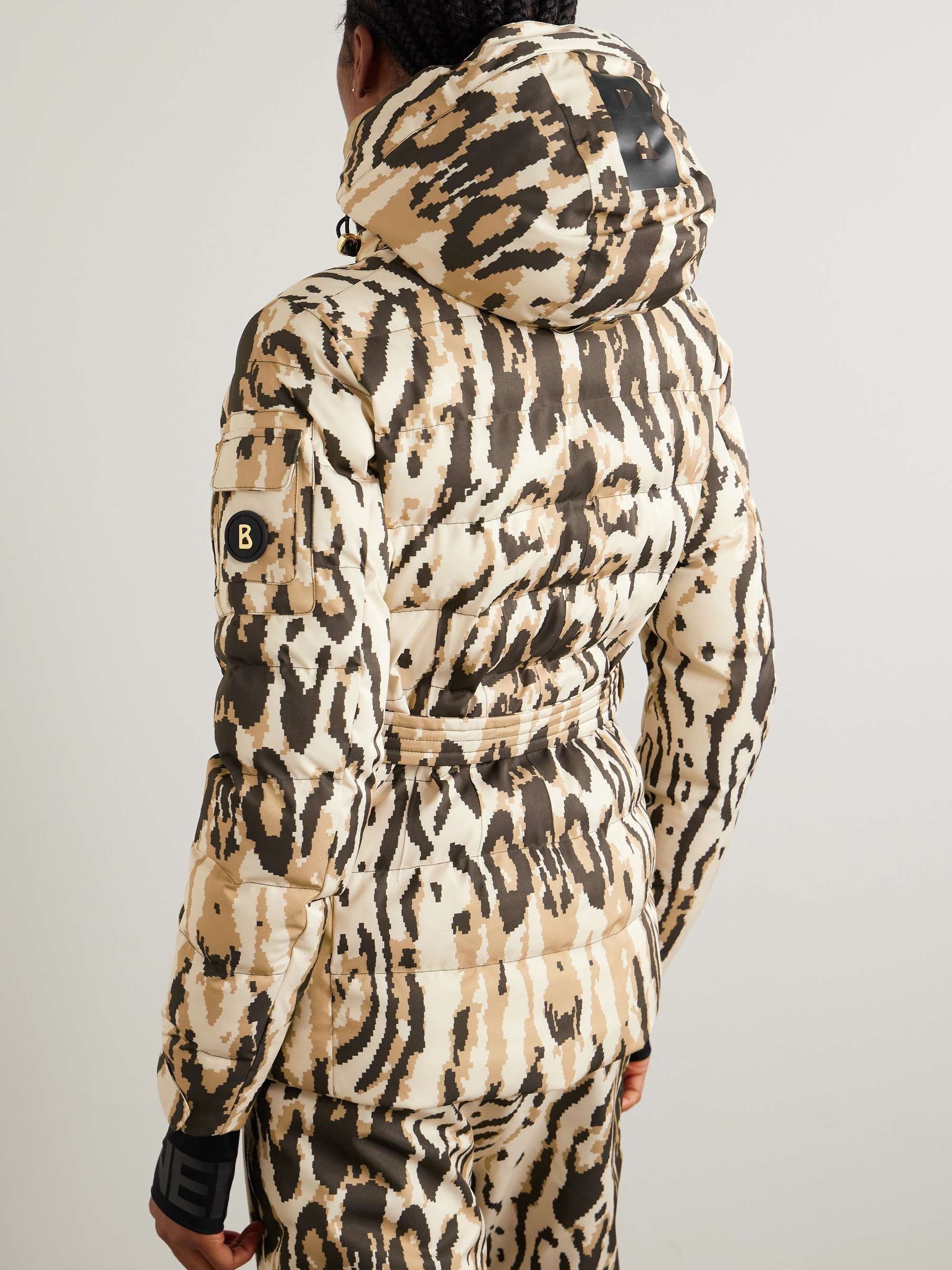 Ellya layered belted quilted leopard-print ski jacket view