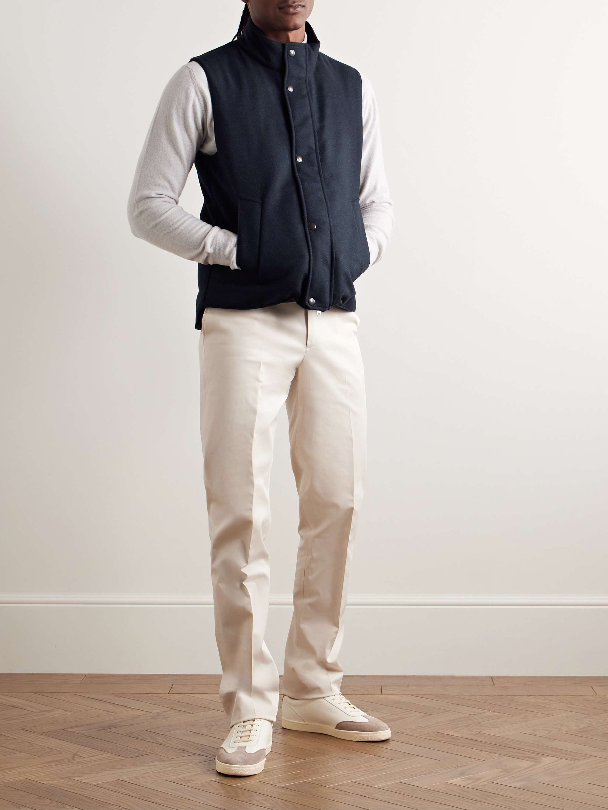 Slim-Fit Quilted Padded Herringbone Wool Gilet view
