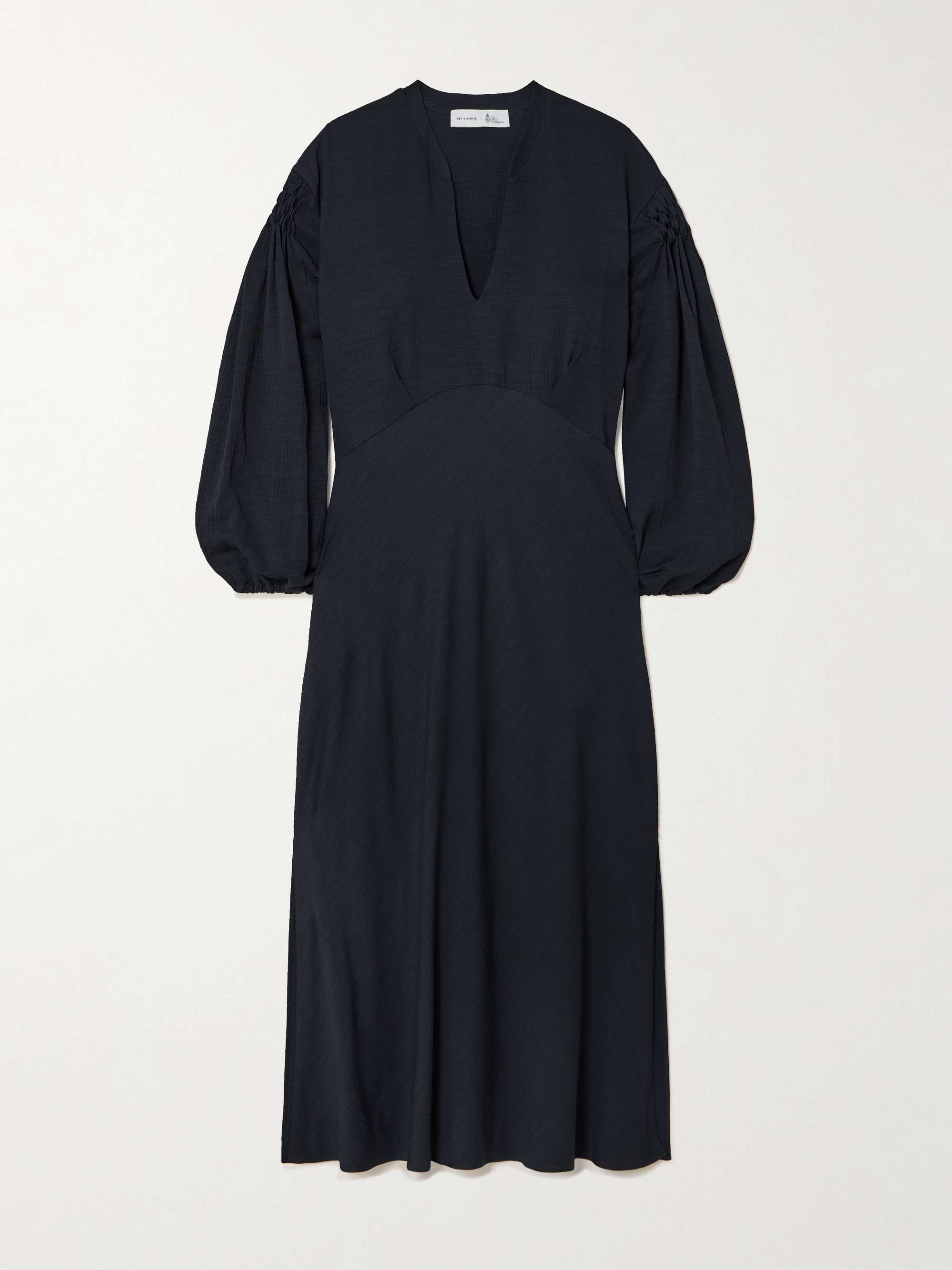 Smocked LENZING™ ECOVERO™, ENKA® and wool-blend midi dress view