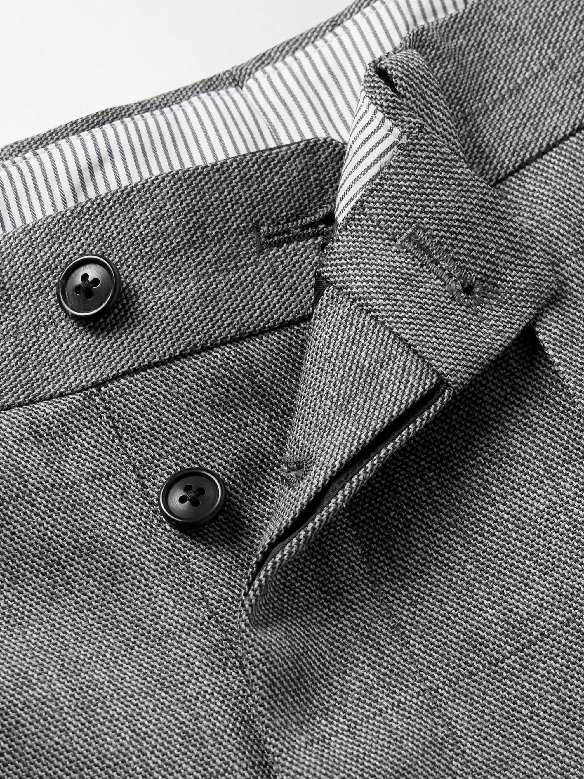 Manhattan Straight-Leg Pleated Checked Wool-Gabardine Trousers view