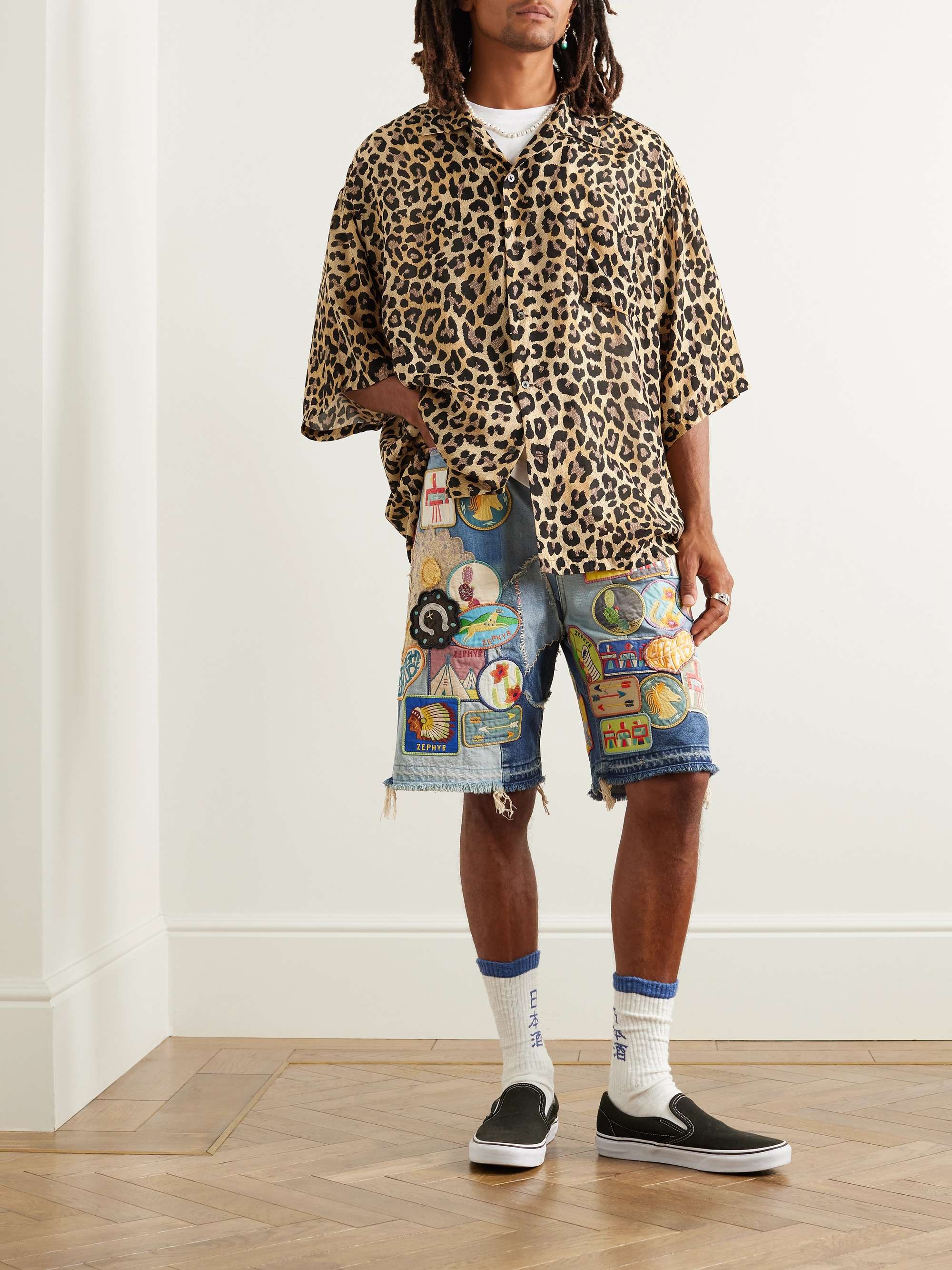Convertible-Collar Leopard-Print Voile Shirt view