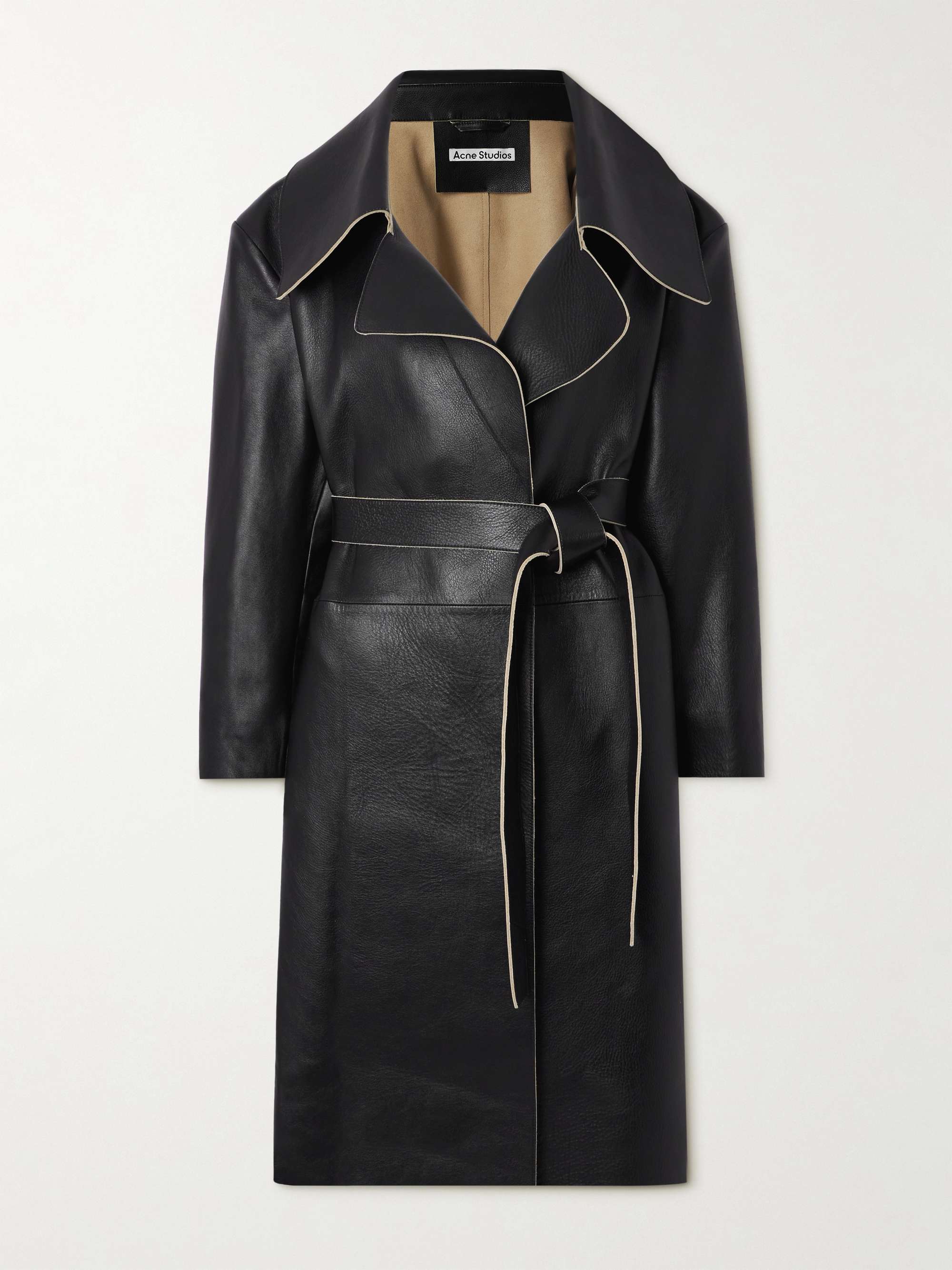 Belted leather coat view