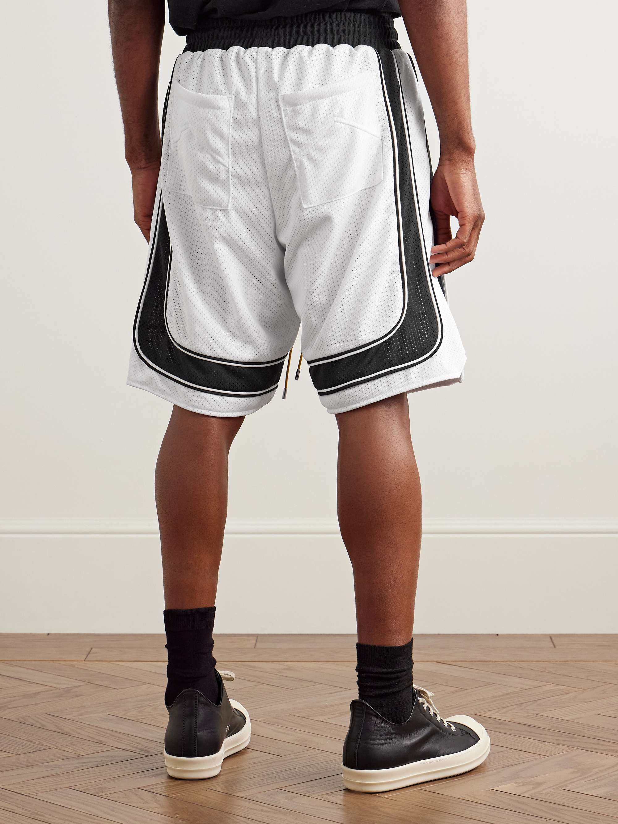 Wide-Leg Logo-Print Mesh Drawstring Shorts view