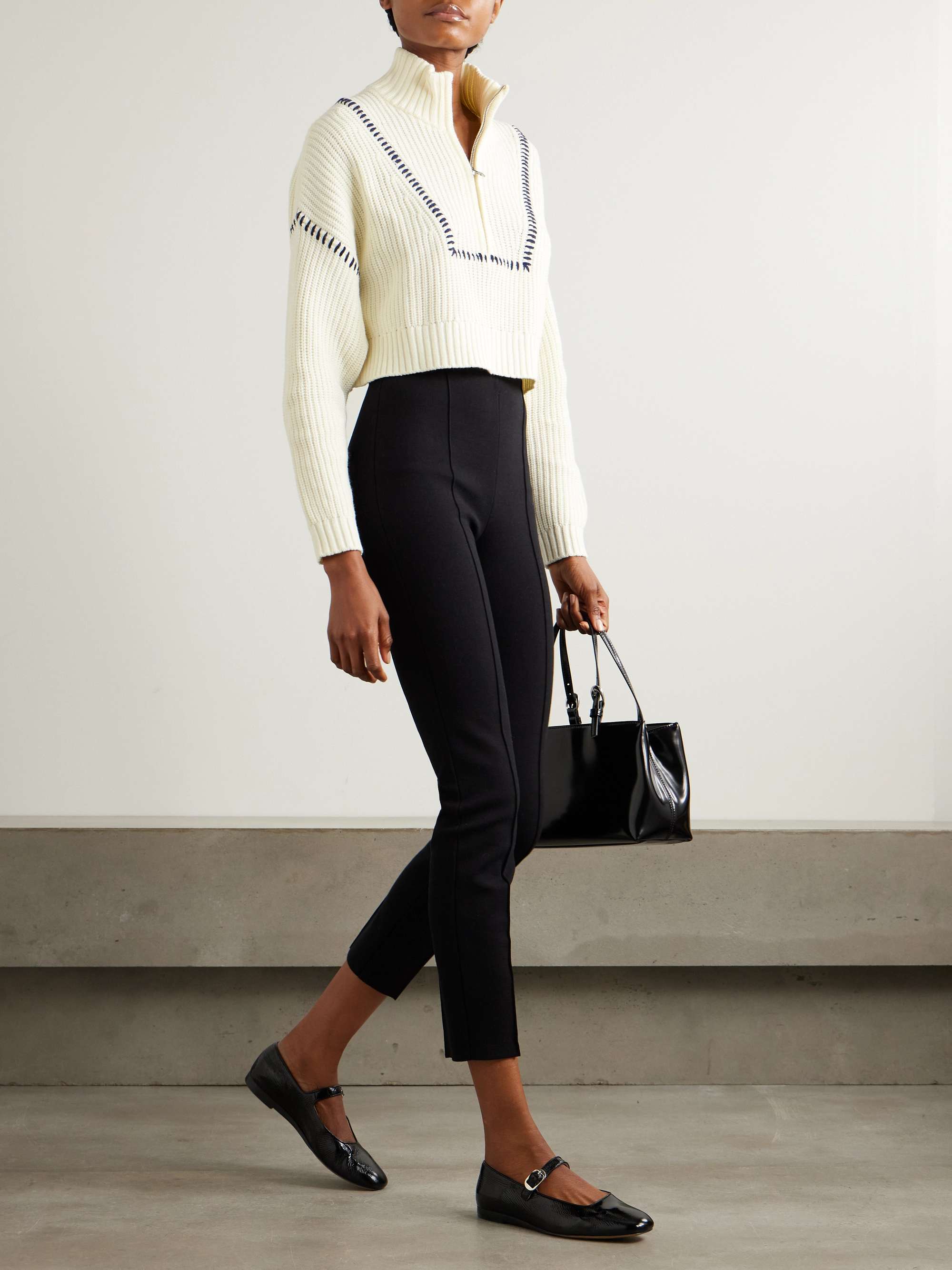 Hampton cropped embroidered ribbed cotton-blend sweater view
