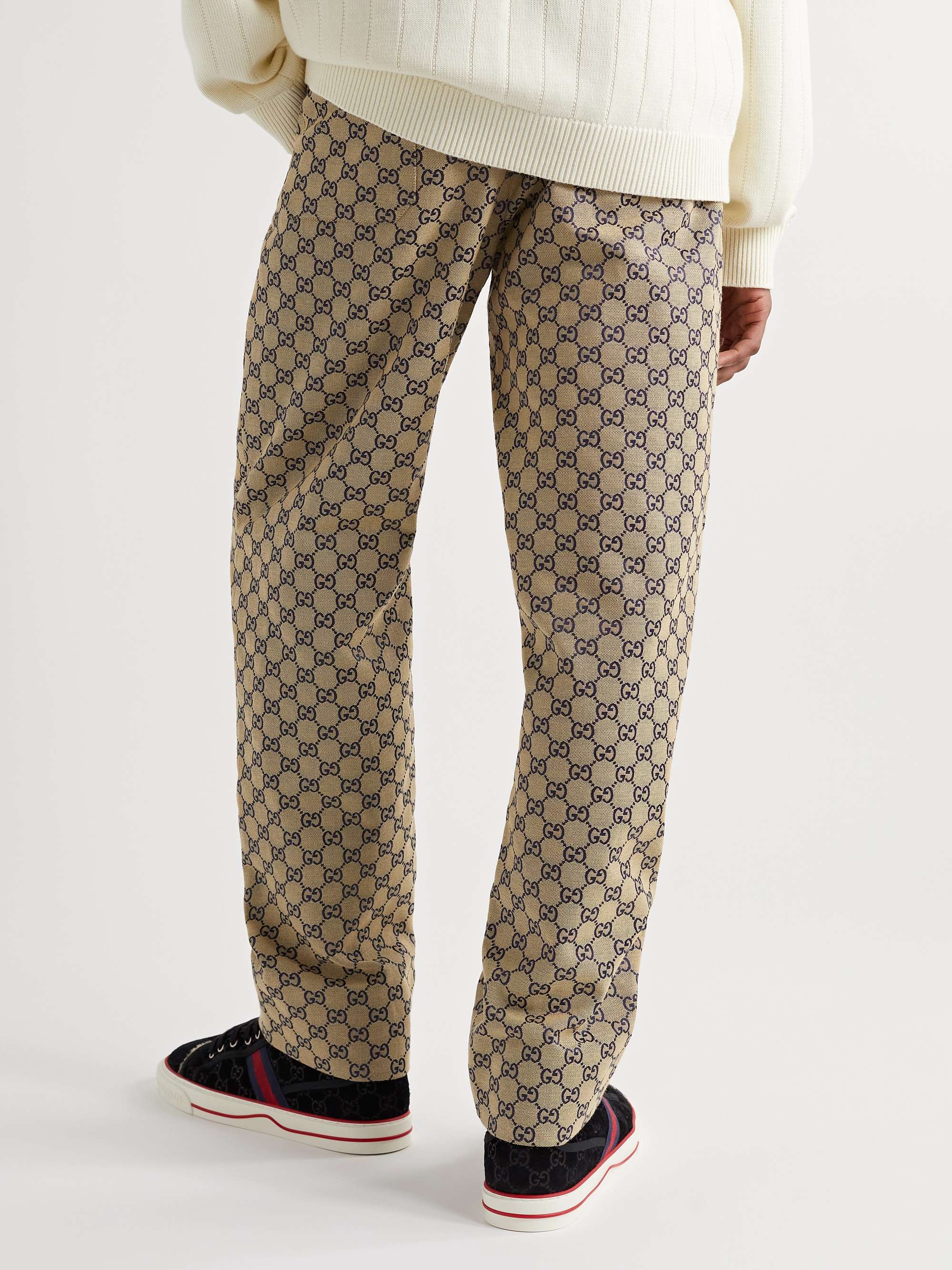 Straight-Leg Logo-Jacquard Cotton-Blend Drawstring Trousers view