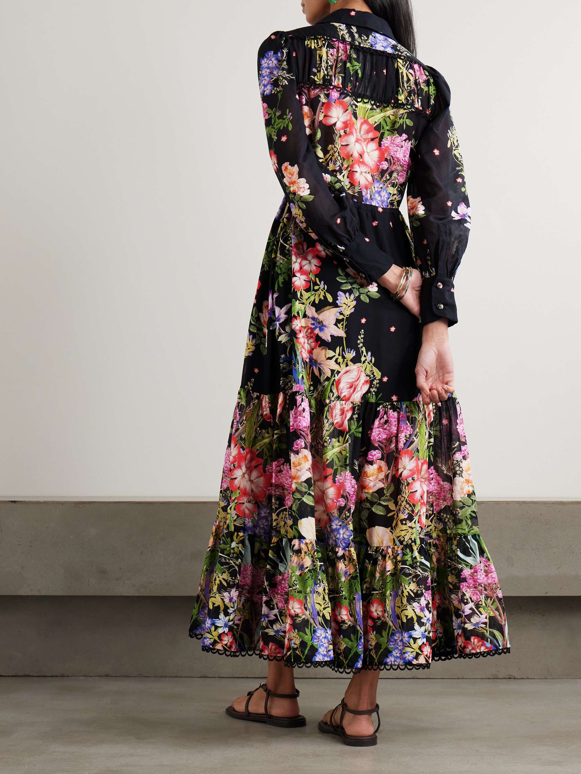 Lotus floral-print cotton-blend voile maxi shirt dress view