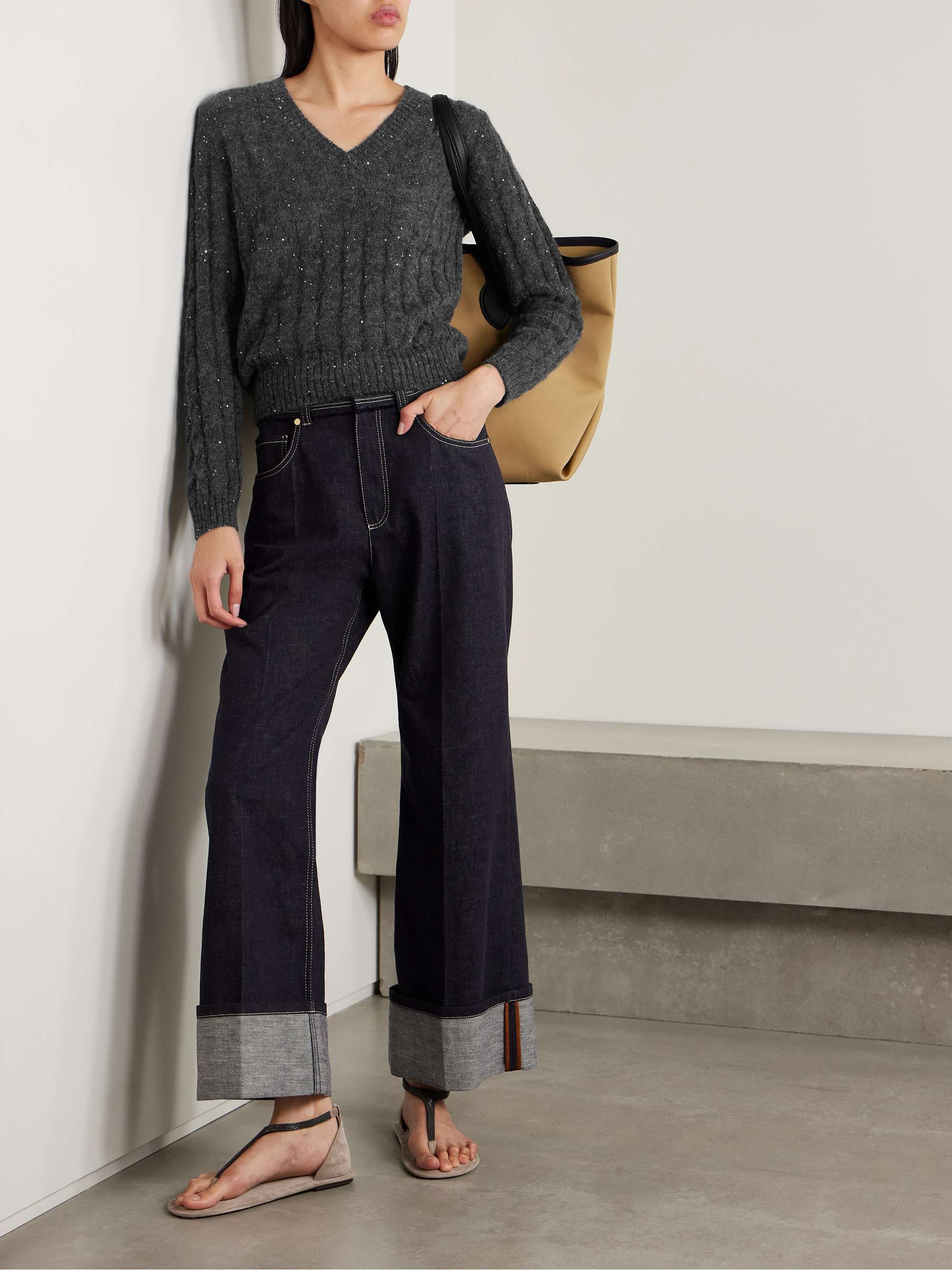 Sequin-embellished cable-knit sweater view