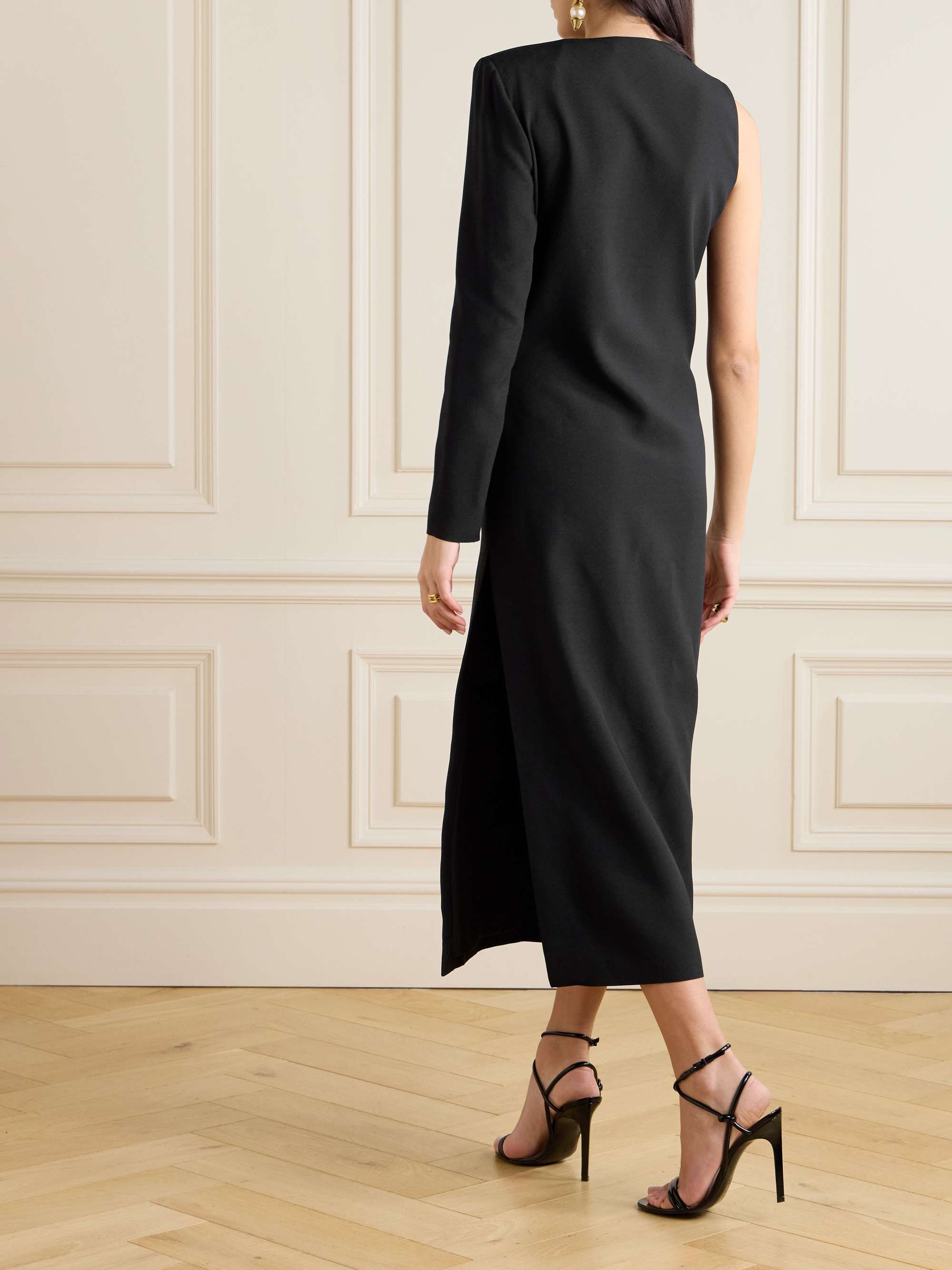 One-sleeve crepe midi dress view