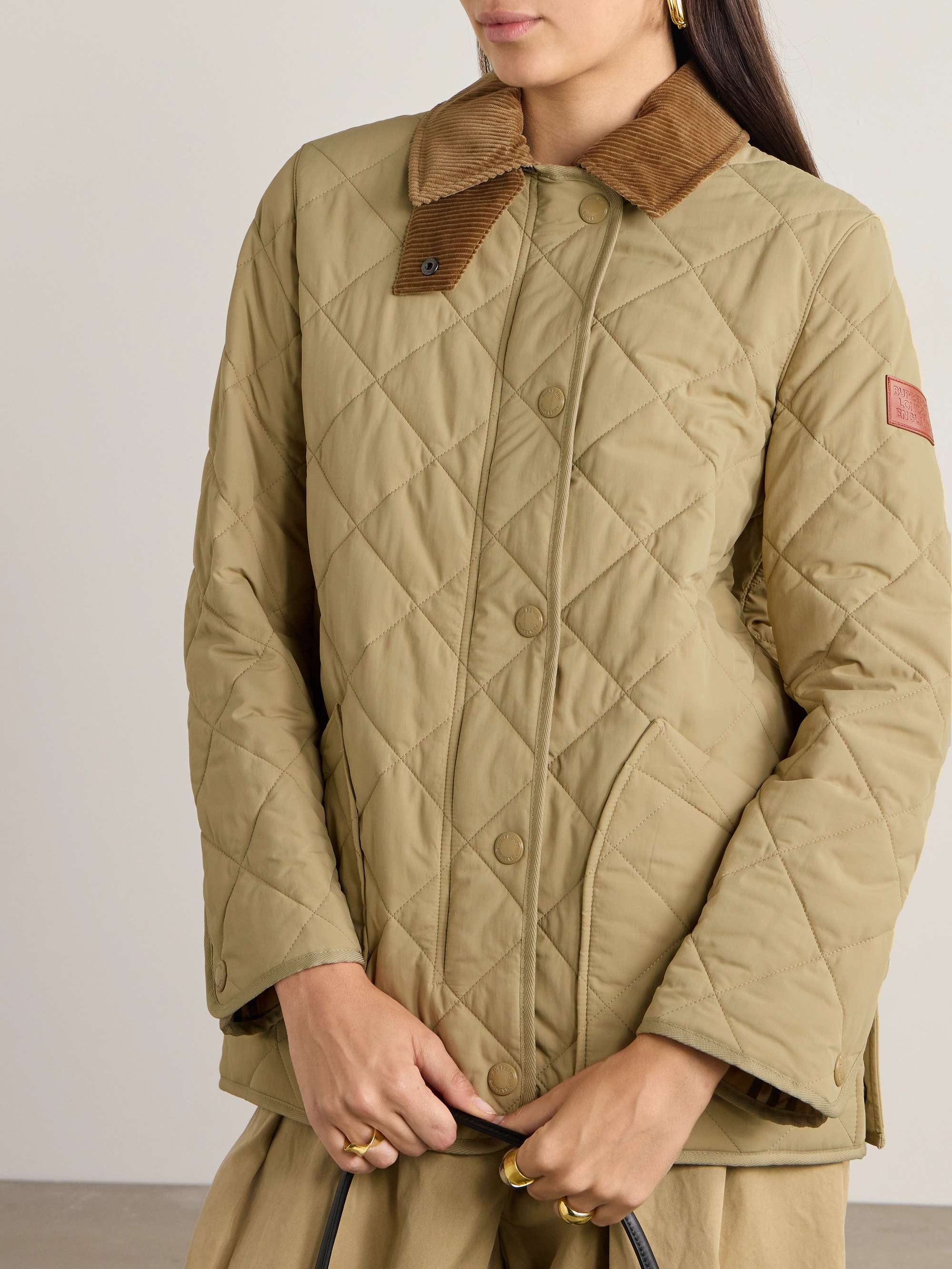 Corduroy and leather-trimmed quilted shell jacket view