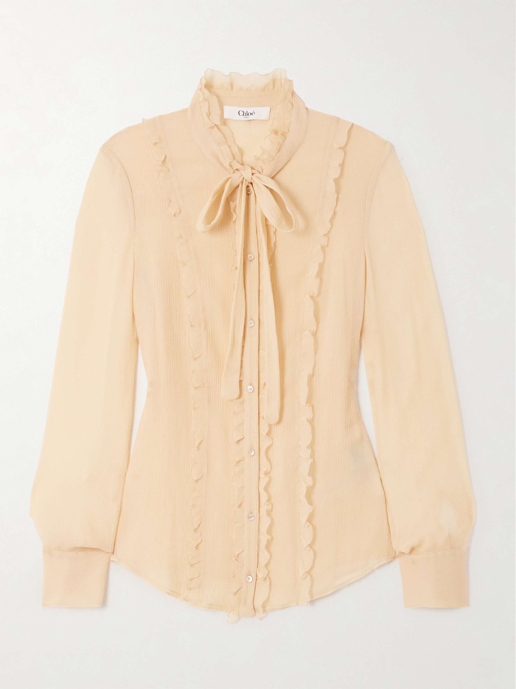 Tie-neck ruffled silk-crepon shirt view