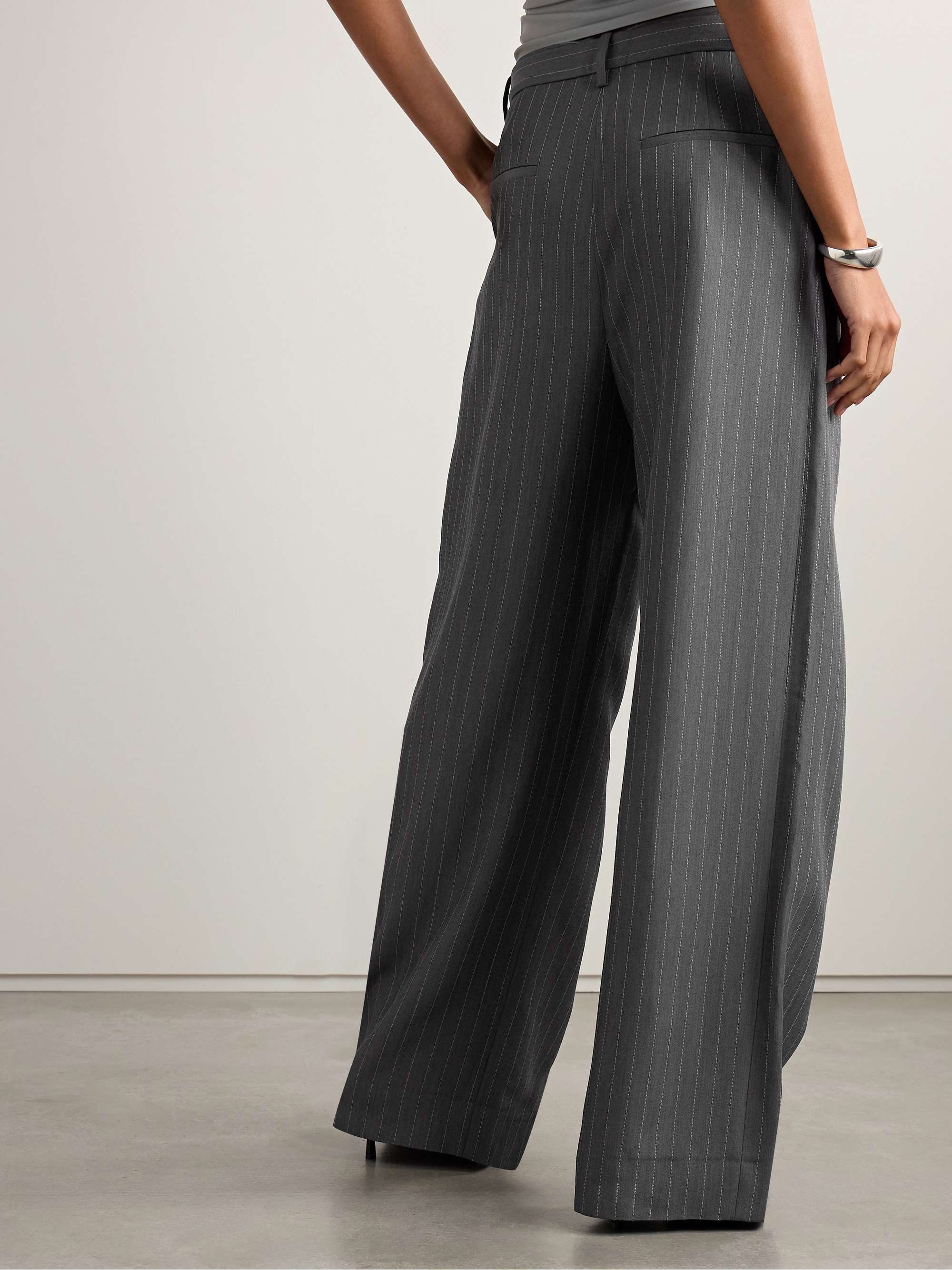 Layered pinstriped twill wide-leg pants view