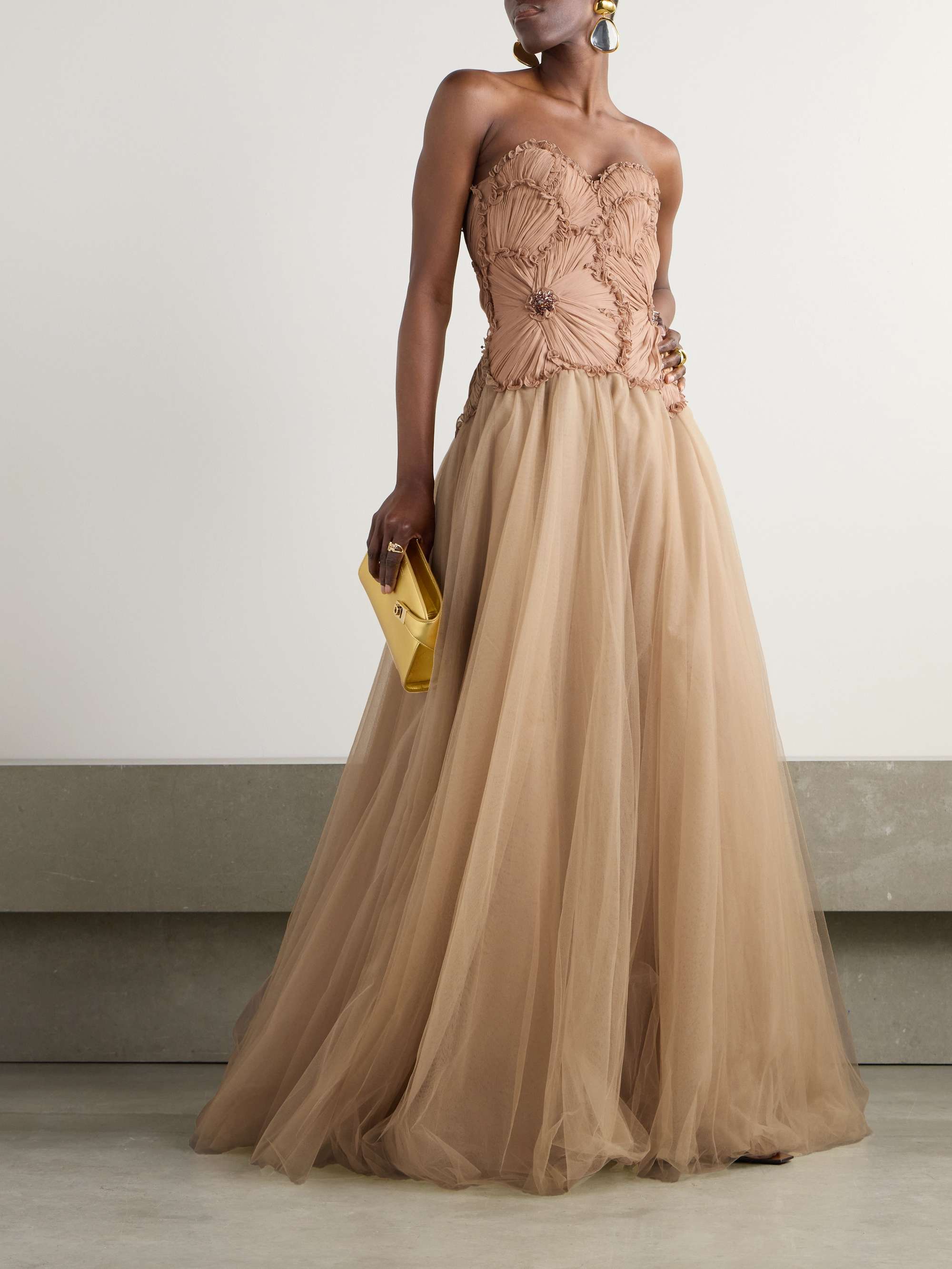 Edra embellished crinkled chiffon and tulle gown view