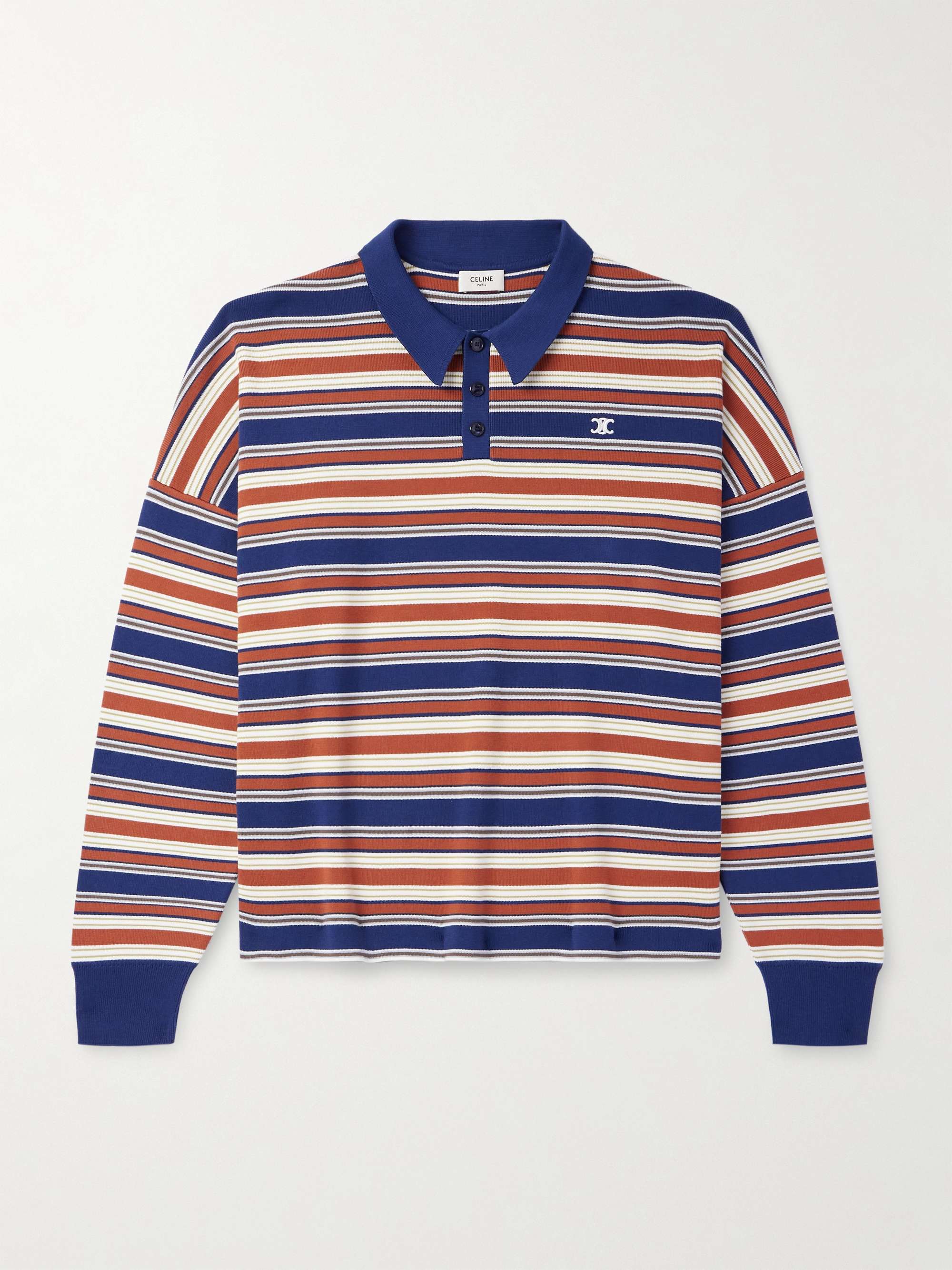 Logo-Embroidered Striped Cotton Polo Shirt view