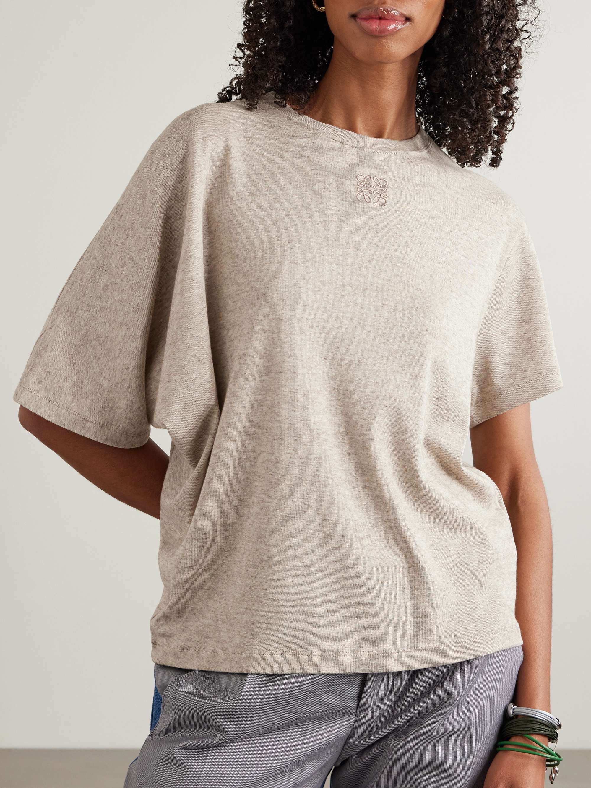 Embroidered draped cotton and wool-blend jersey T-shirt view