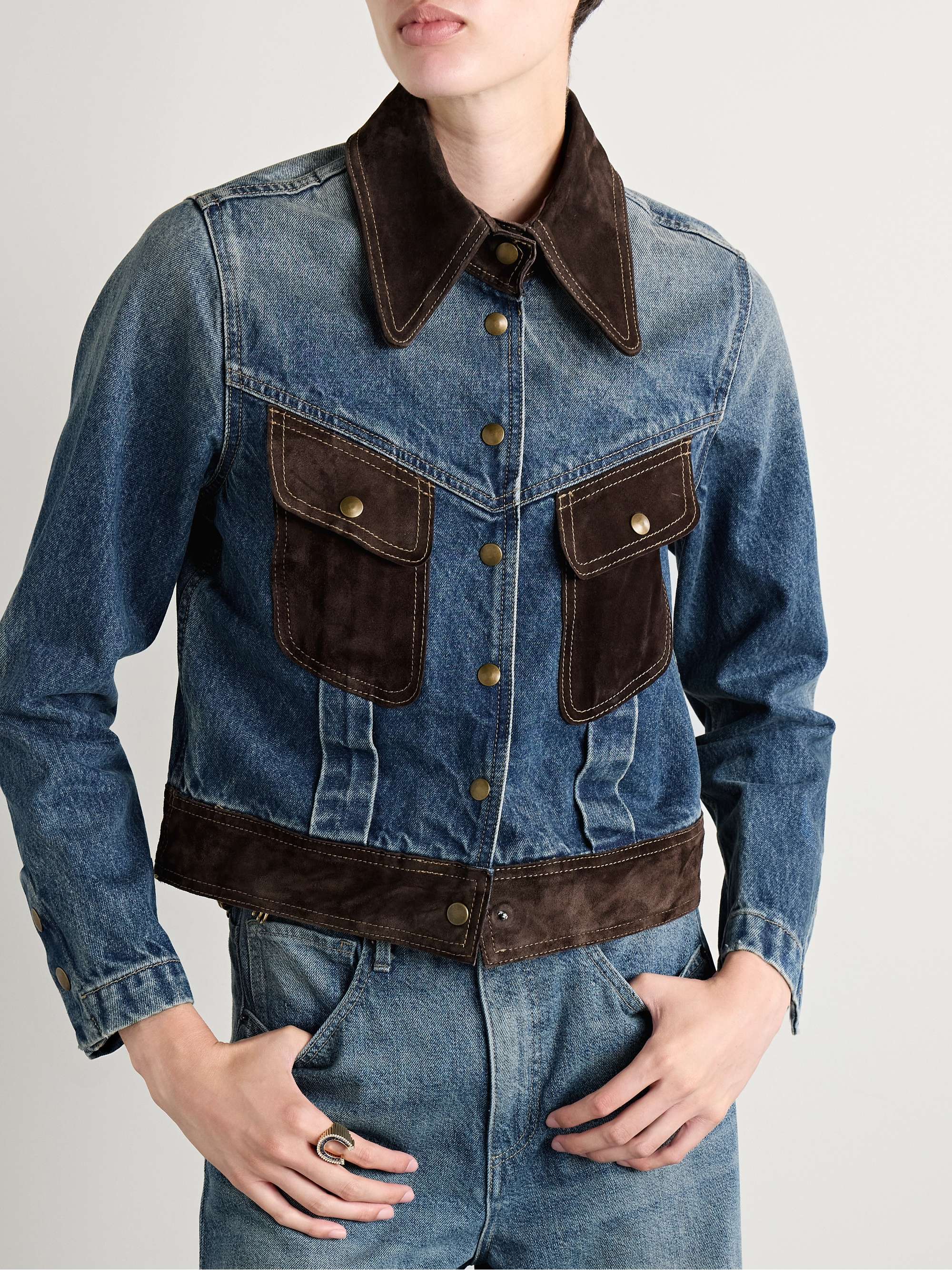 Brooklyn suede-paneled denim jacket view