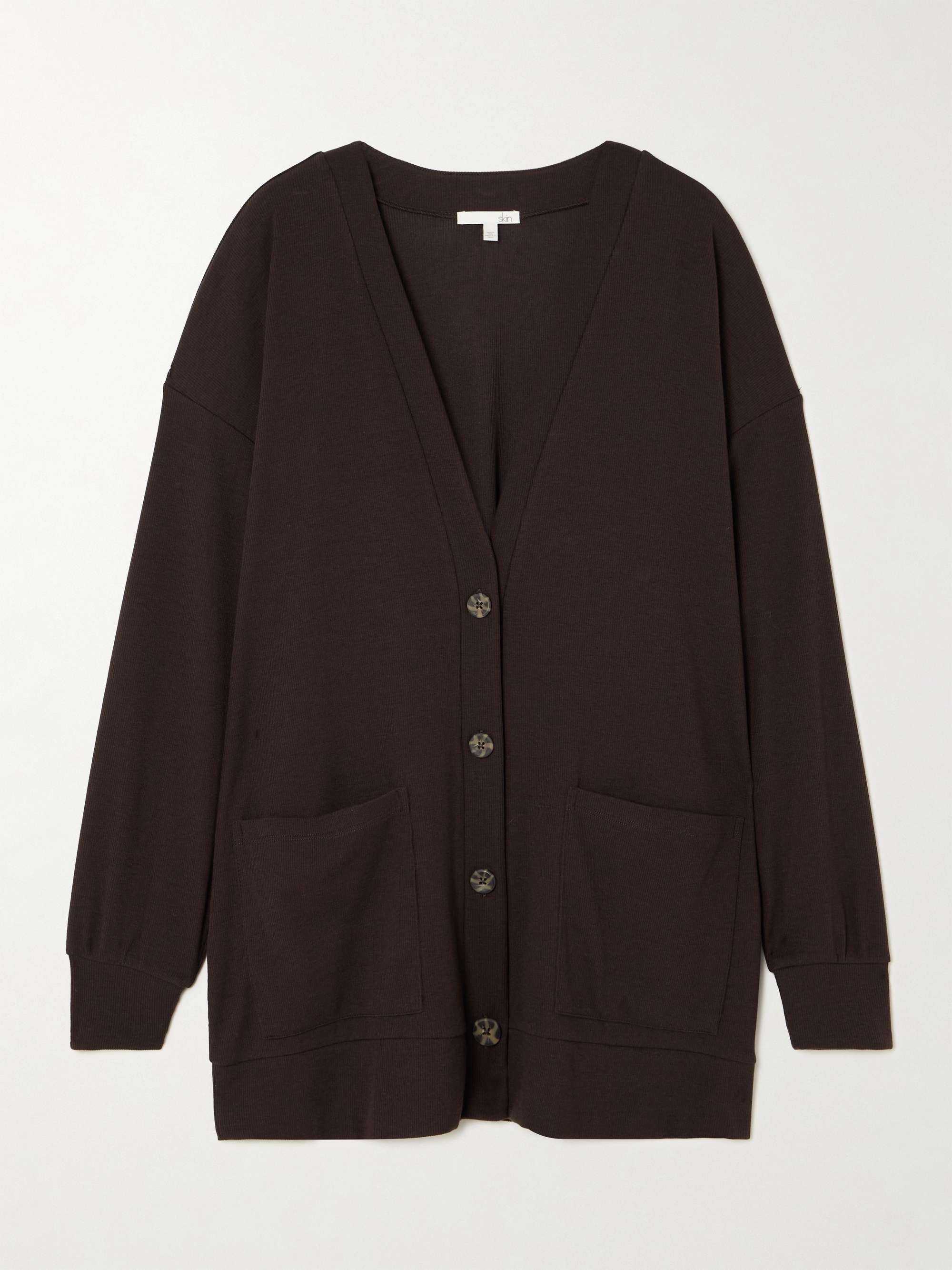 Nicolette ribbed stretch-Pima cotton and modal-blend cardigan view