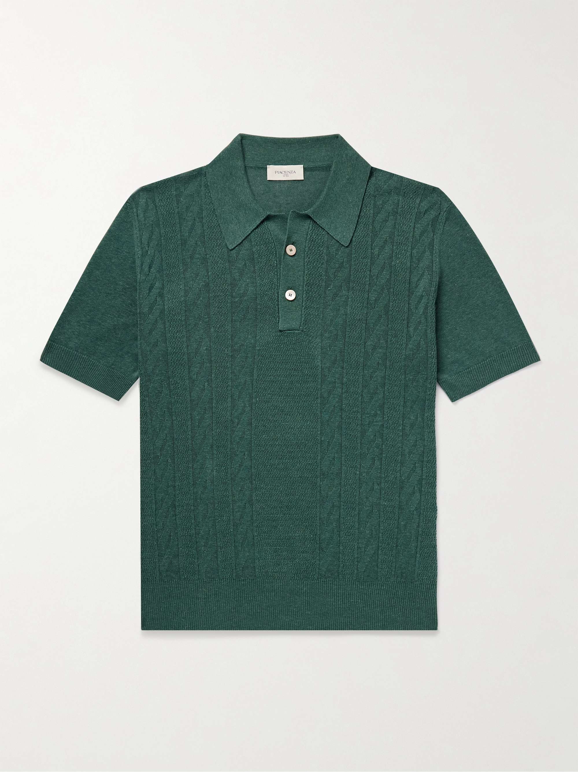 Cable-Knit Silk and Linen-Blend Polo Shirt view