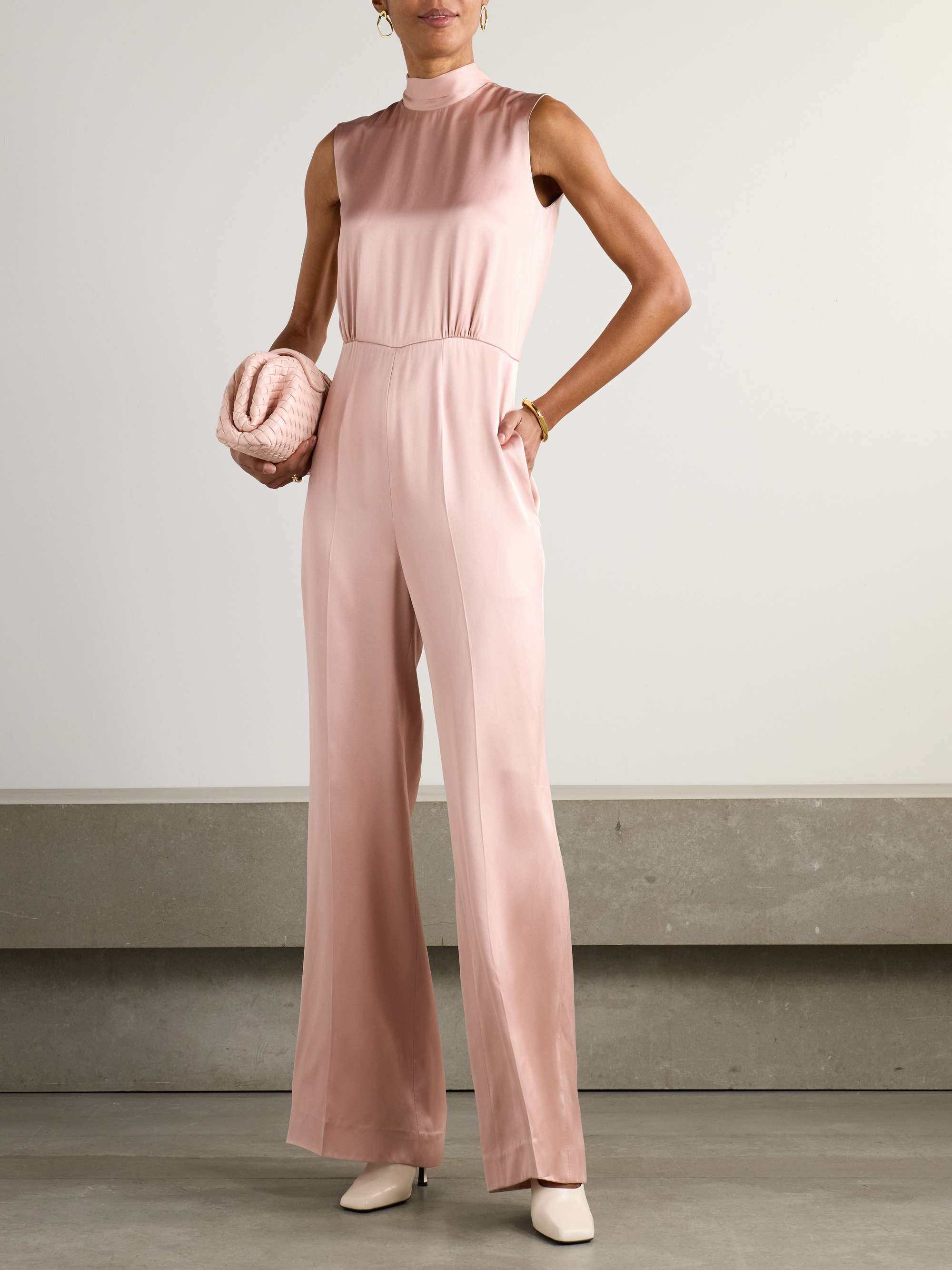 Nicole tie-neck silk-blend satin jumpsuit view