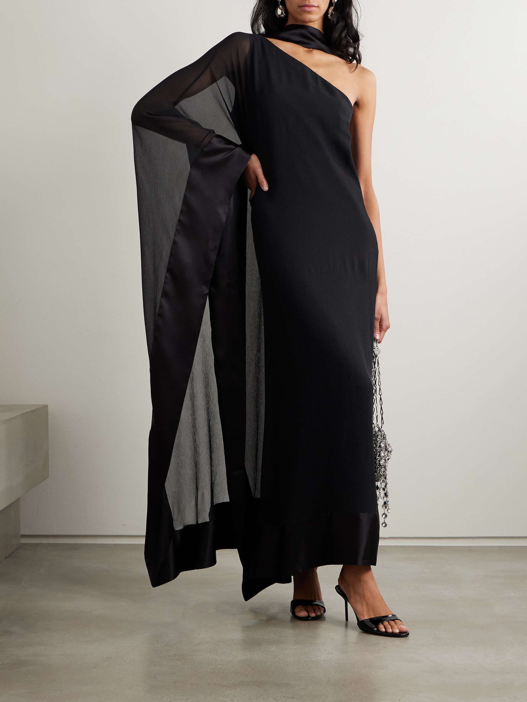 Betsy Spirito one-shoulder satin-trimmed silk-chiffon dress view