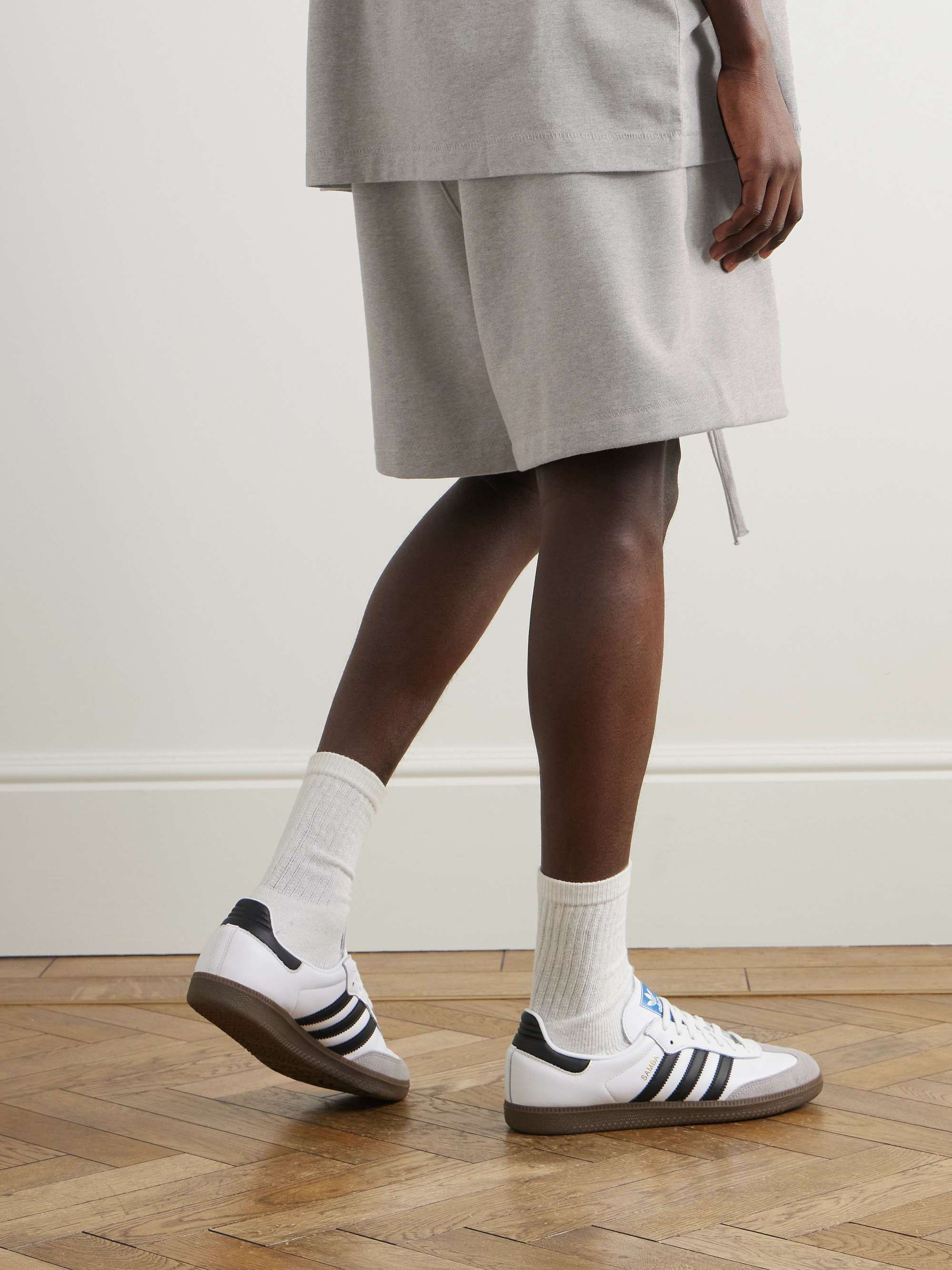 Wide-Leg Logo-Print Cotton-Blend Jersey Drawstring Shorts view
