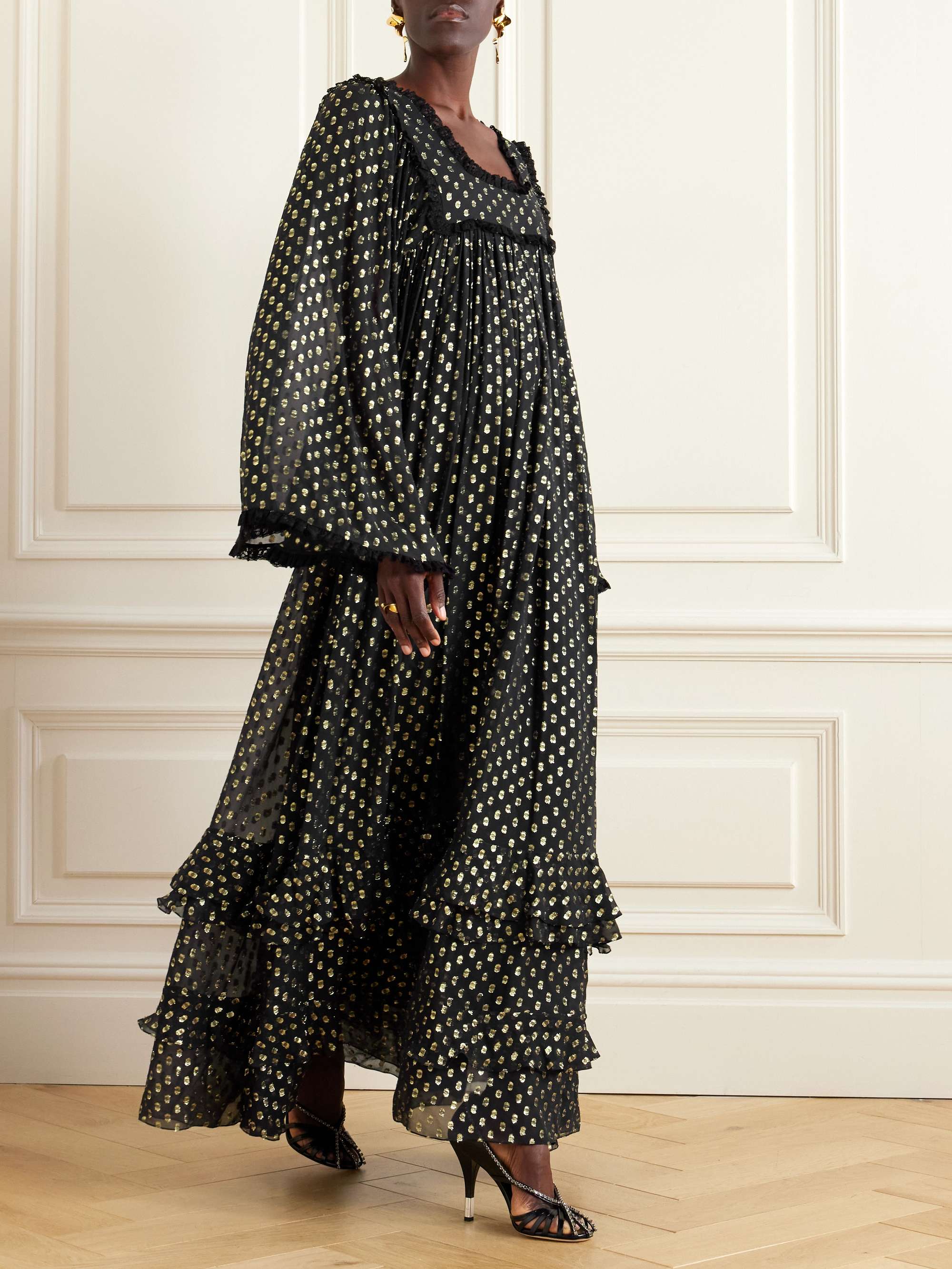 Lace-trimmed fil coupé silk-blend chiffon gown view