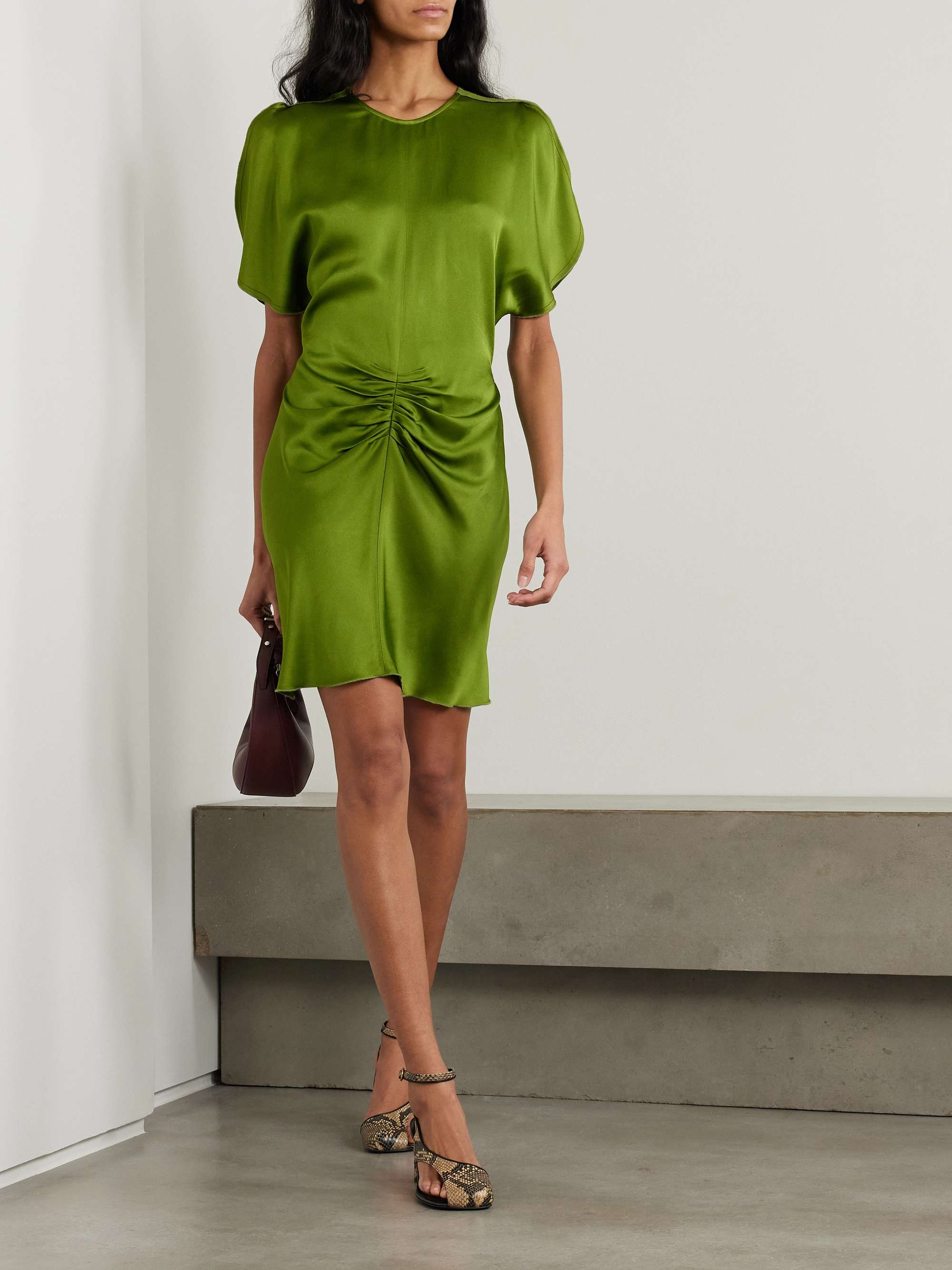 Gathered satin mini dress view
