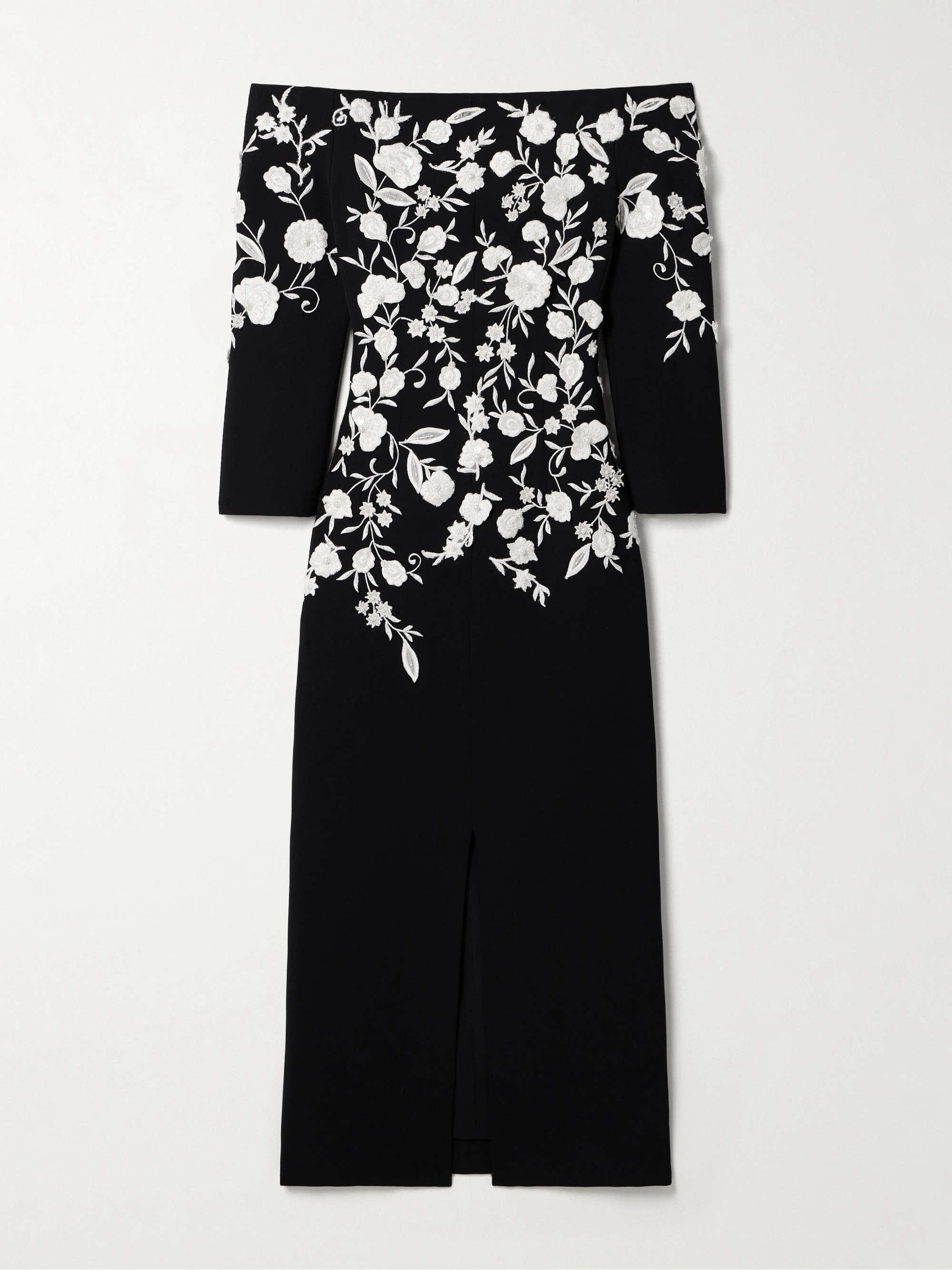 Off-the-shoulder embroidered embellished crepe gown view