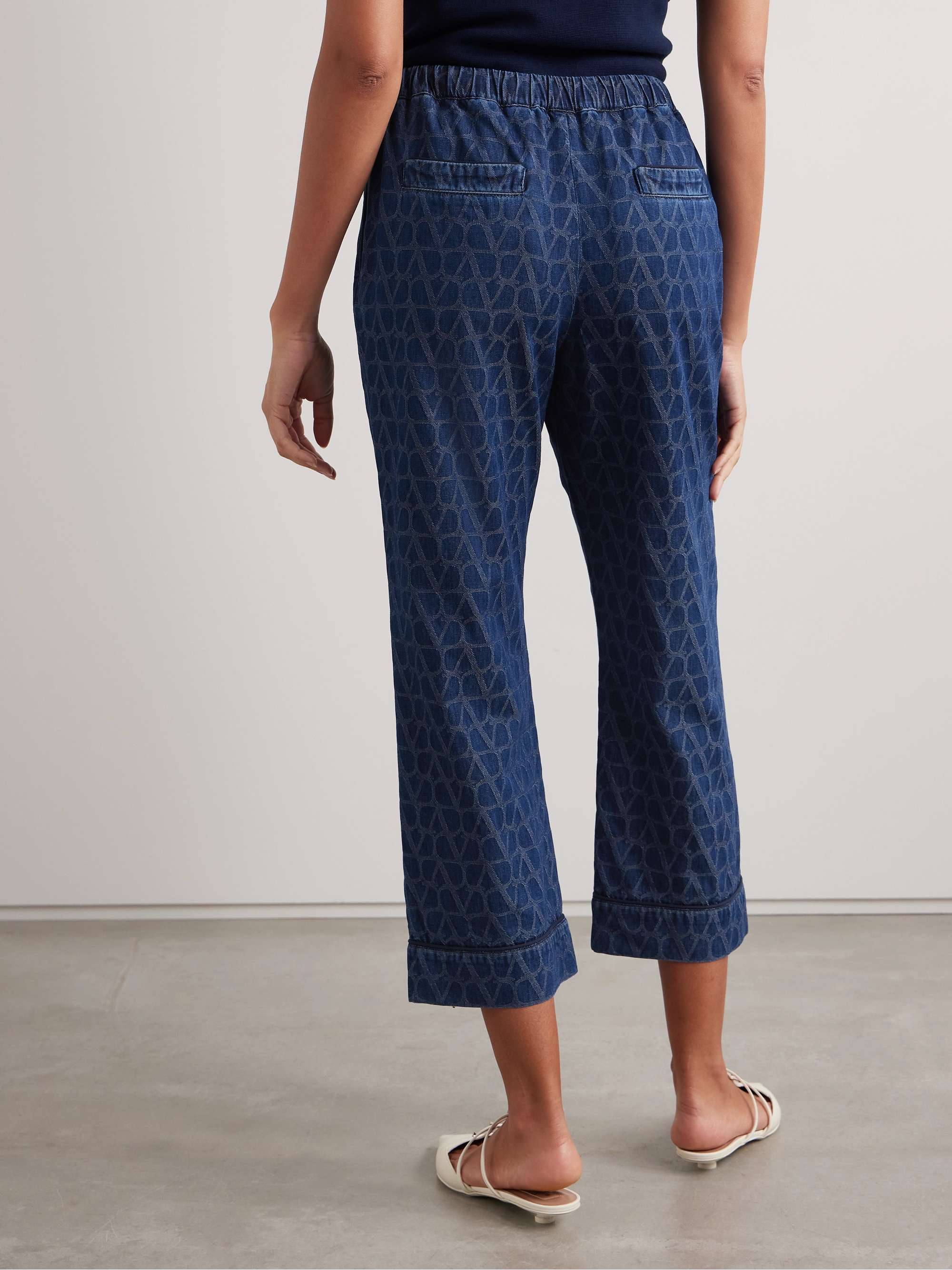 Cropped denim-jacquard wide-leg pants view