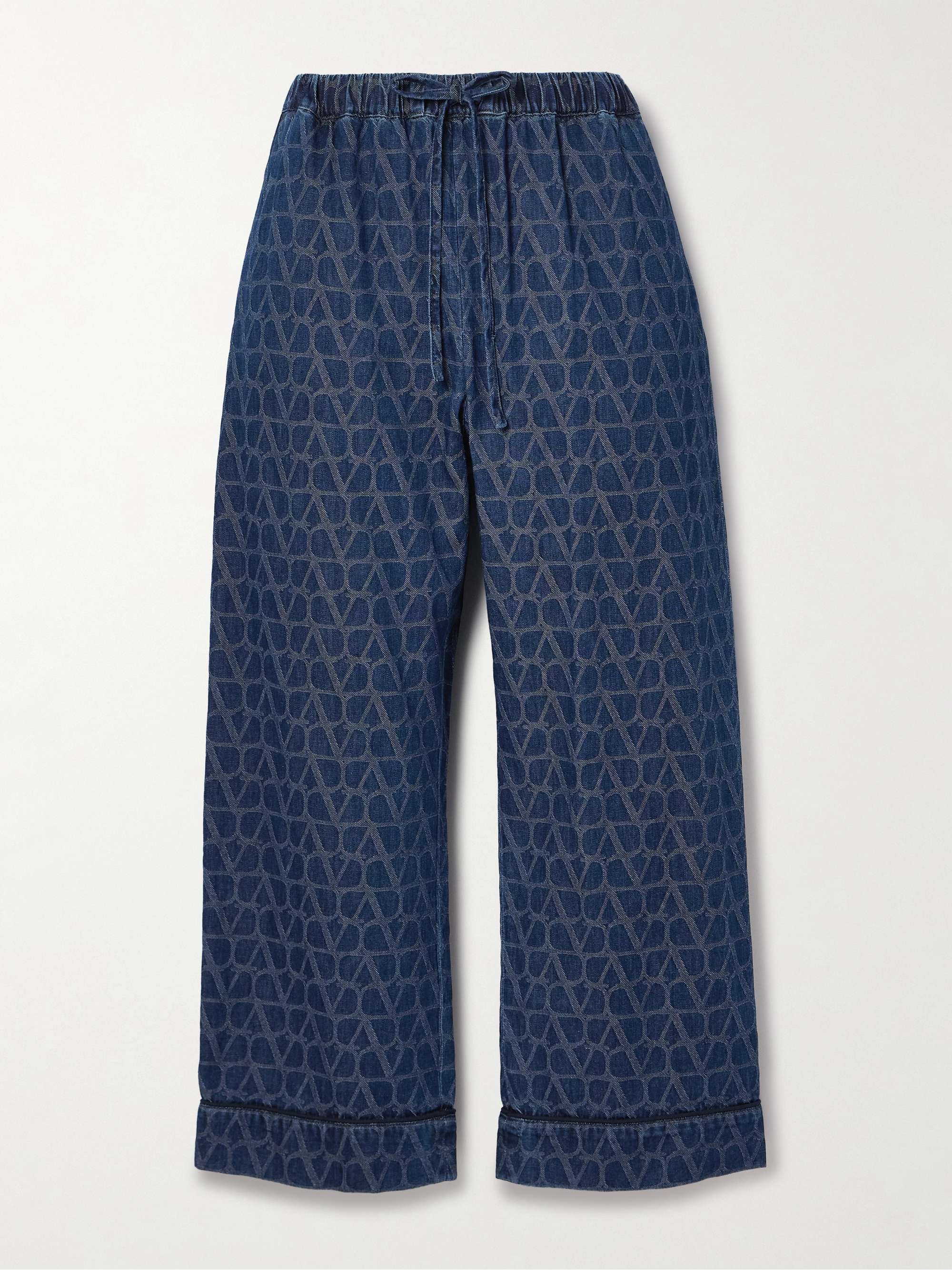 Cropped denim-jacquard wide-leg pants view
