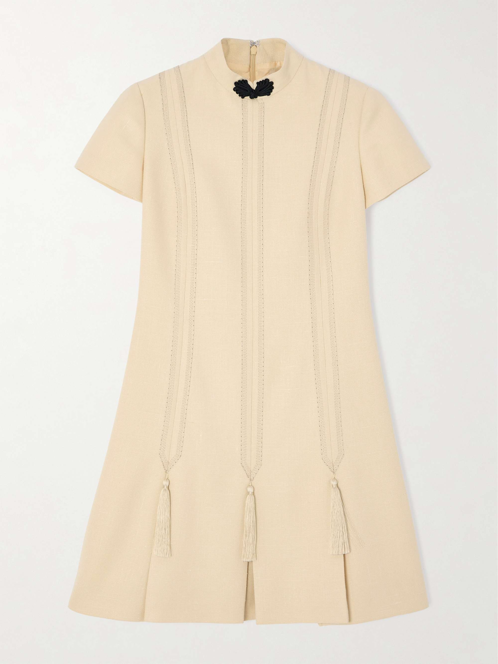 Tasseled embroidered woven mini dress view