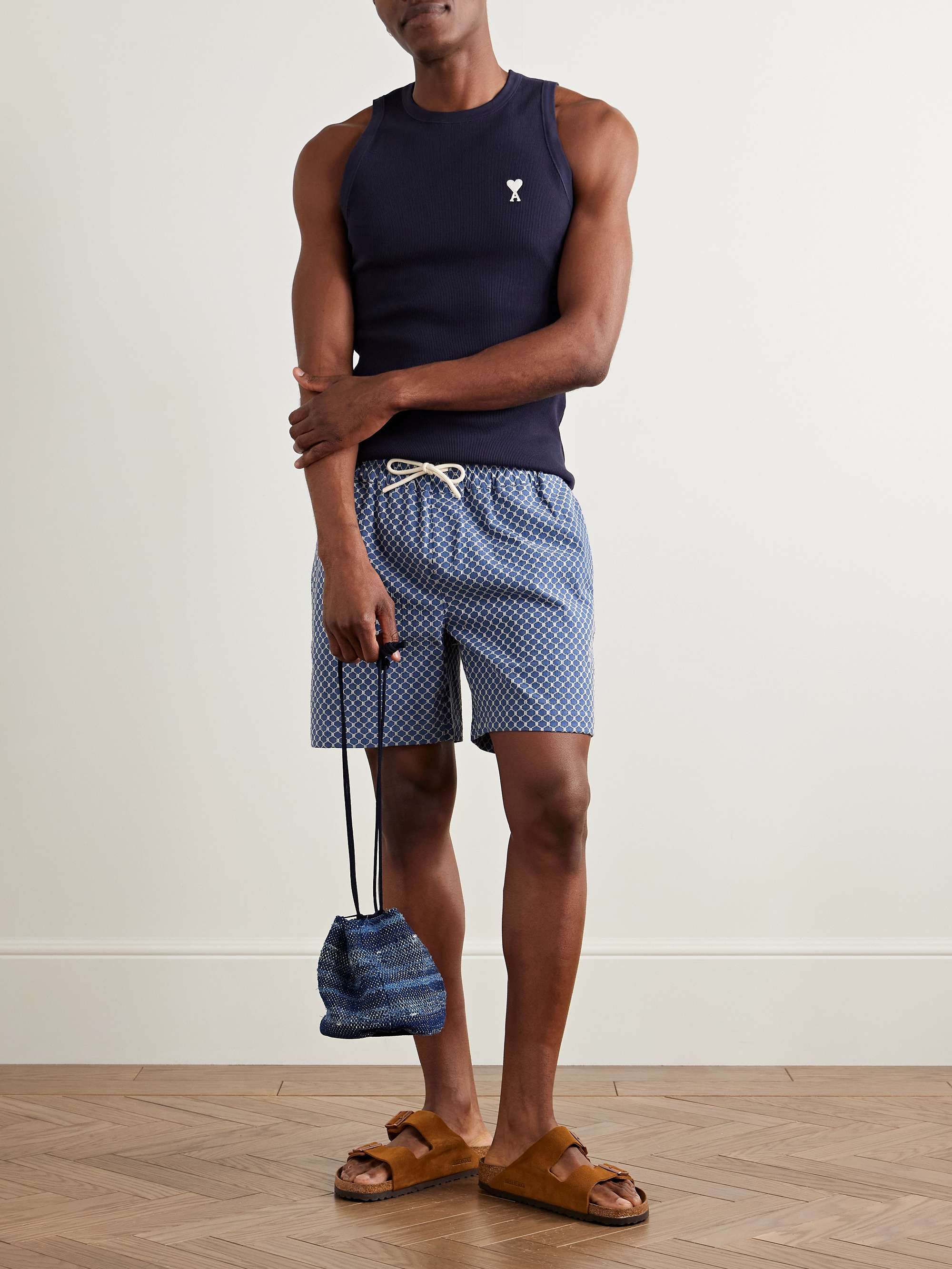 Straight-Leg Organic Cotton-Blend Jacquard Drawstring Shorts view