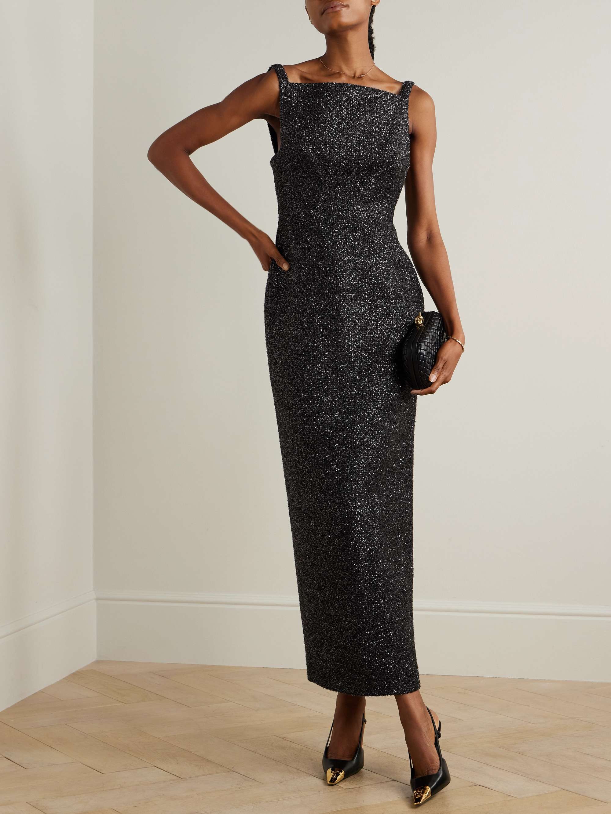 Karolyn open-back metallic tweed maxi dress view