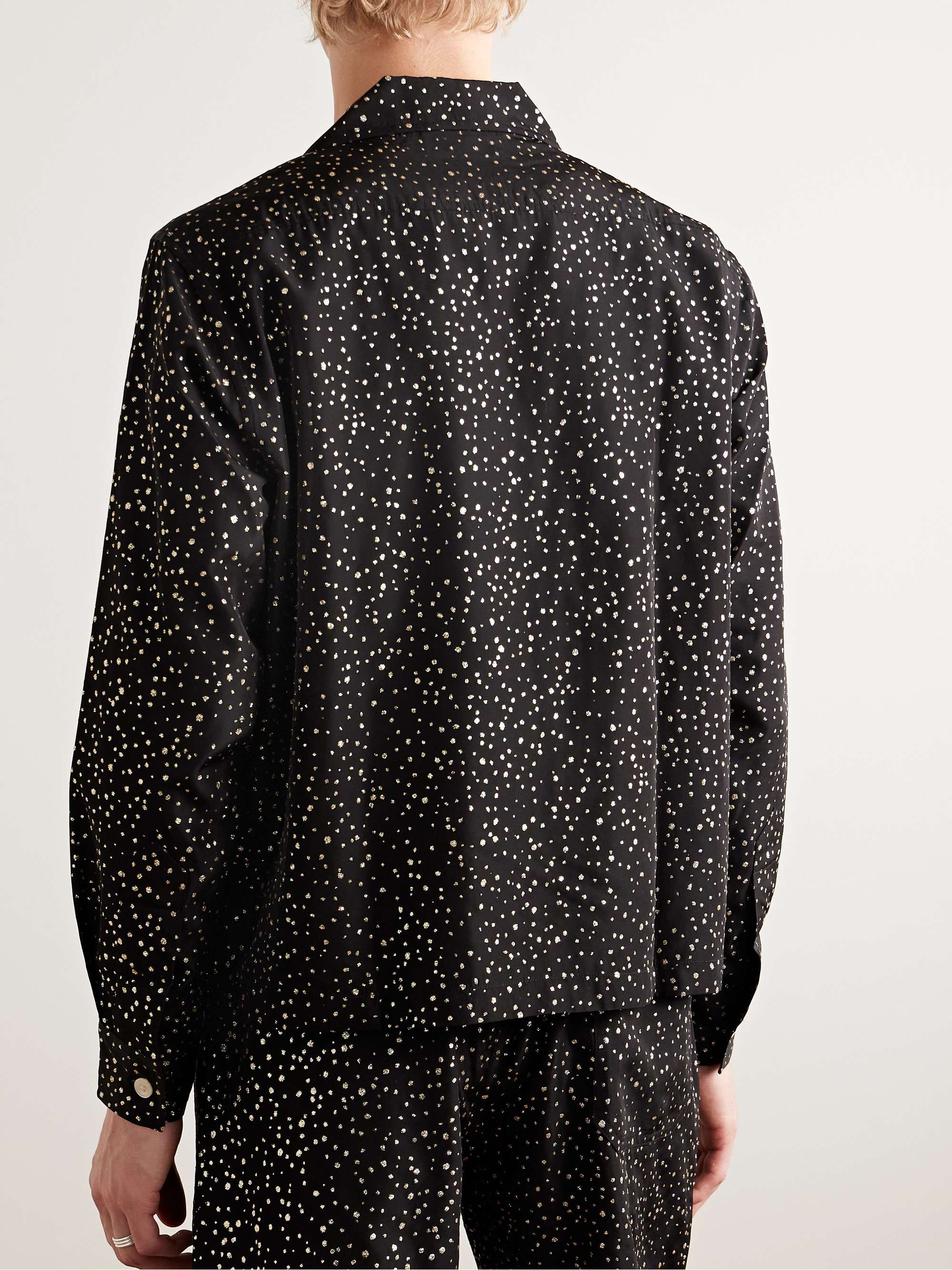 Camp-Collar Glittered Polka-Dot Faille Shirt view