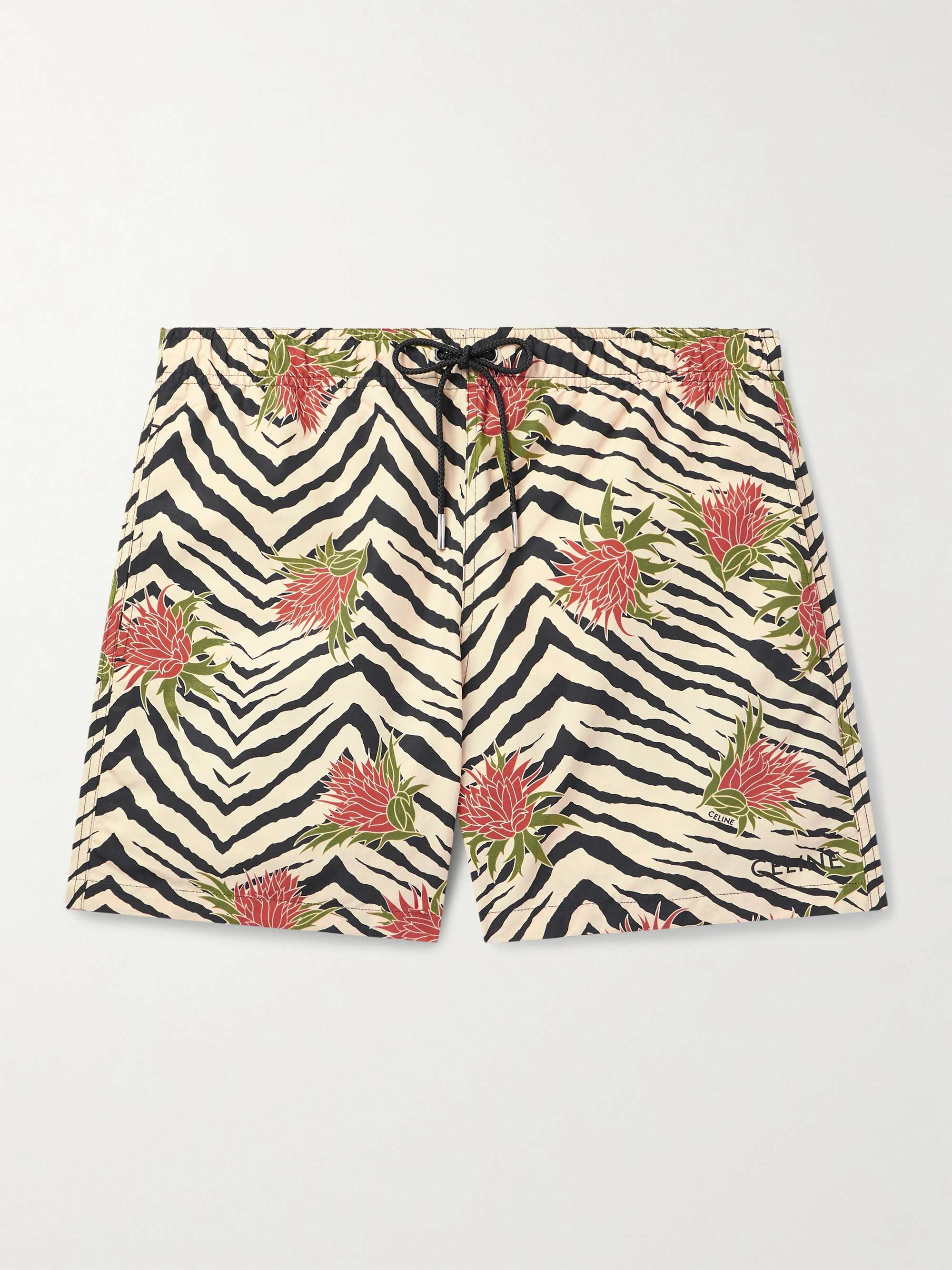 Mid-Length Straight-Leg Printed Swim Shorts view