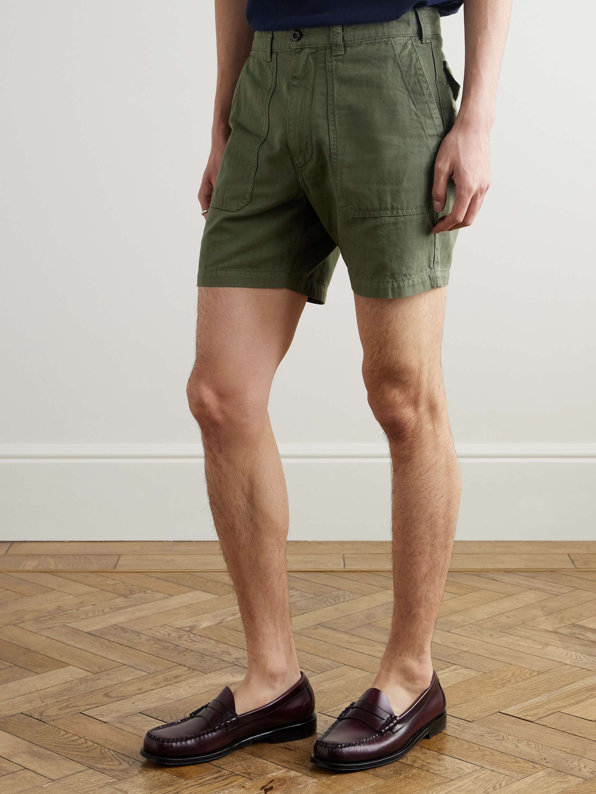 Herringbone Cotton and Linen-Blend Twill Shorts view