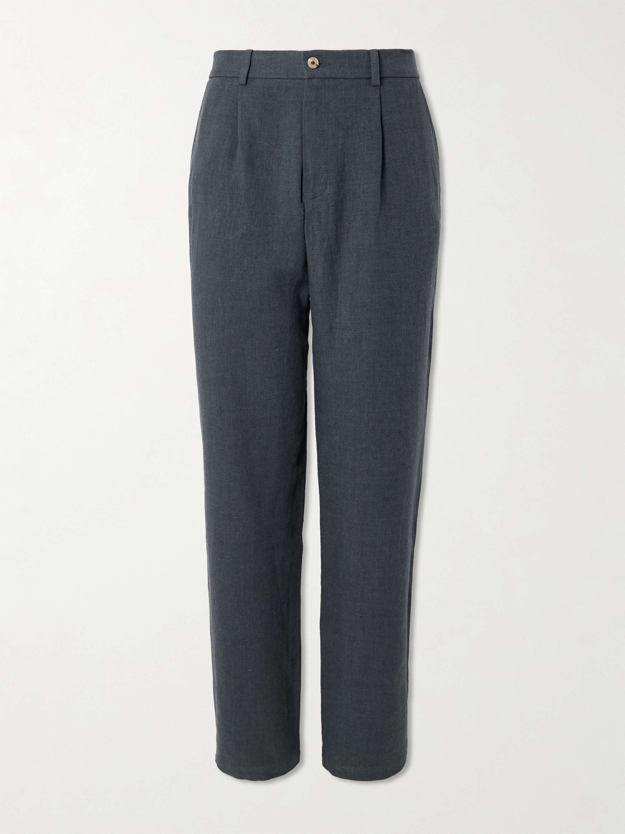 Straight-Leg Pleated Linen and Wool-Blend Suit Trousers view