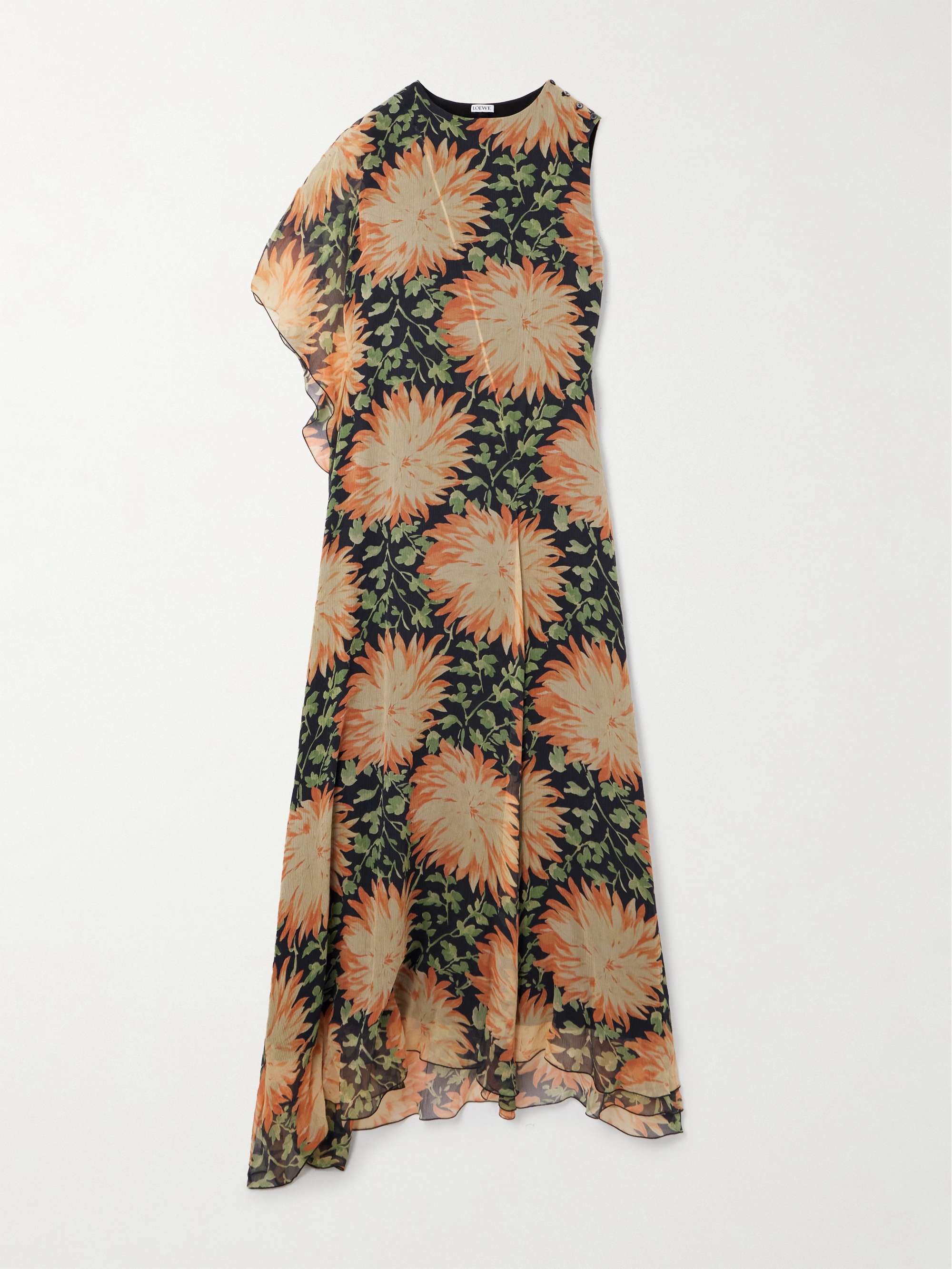 One-sleeve asymmetric floral-print silk-crepon dress view
