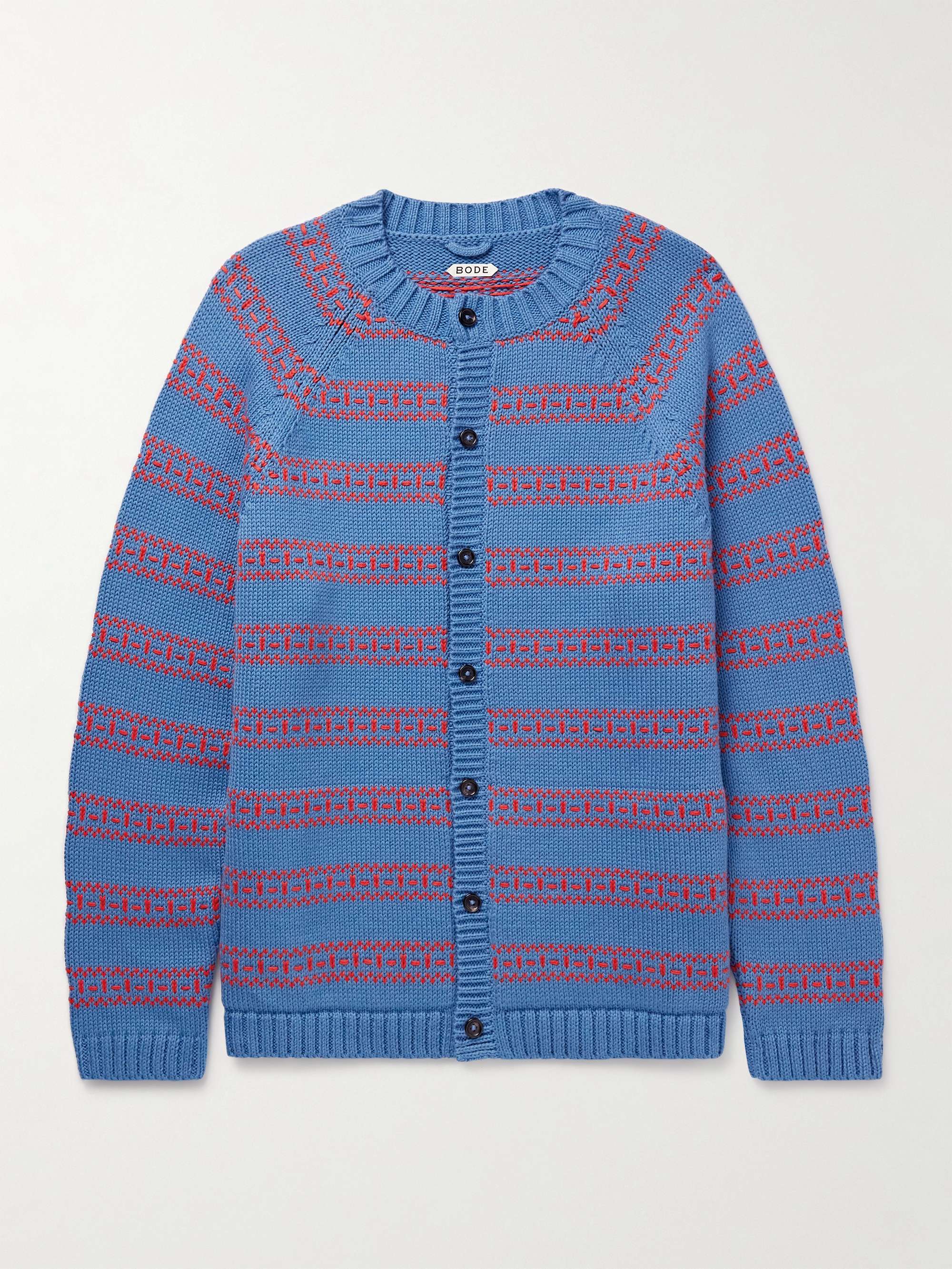 Meandering Striped Jacquard-Knit Pima Cotton and Merino Wool-Blend Cardigan view
