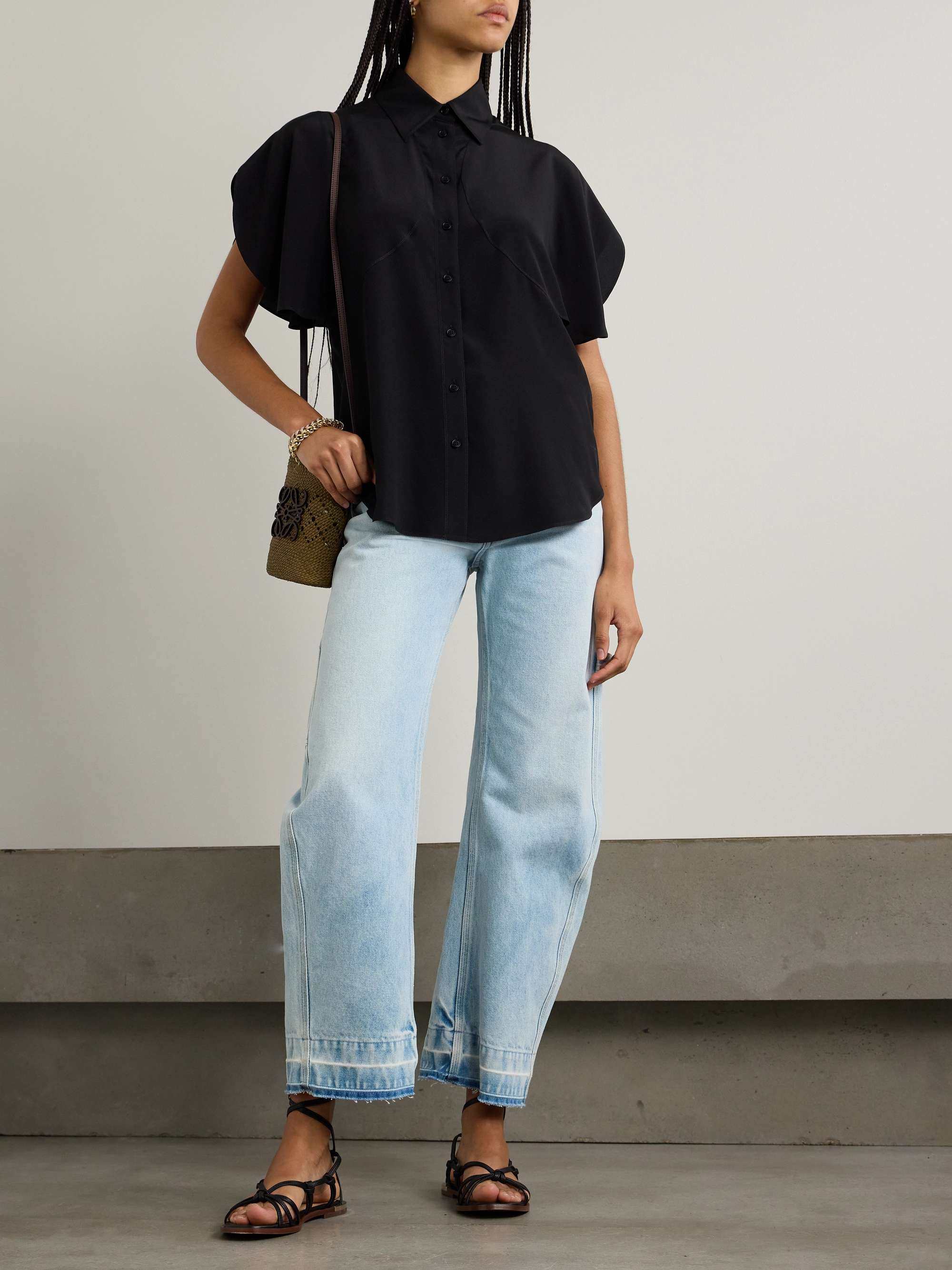 Paneled silk-crepe shirt view