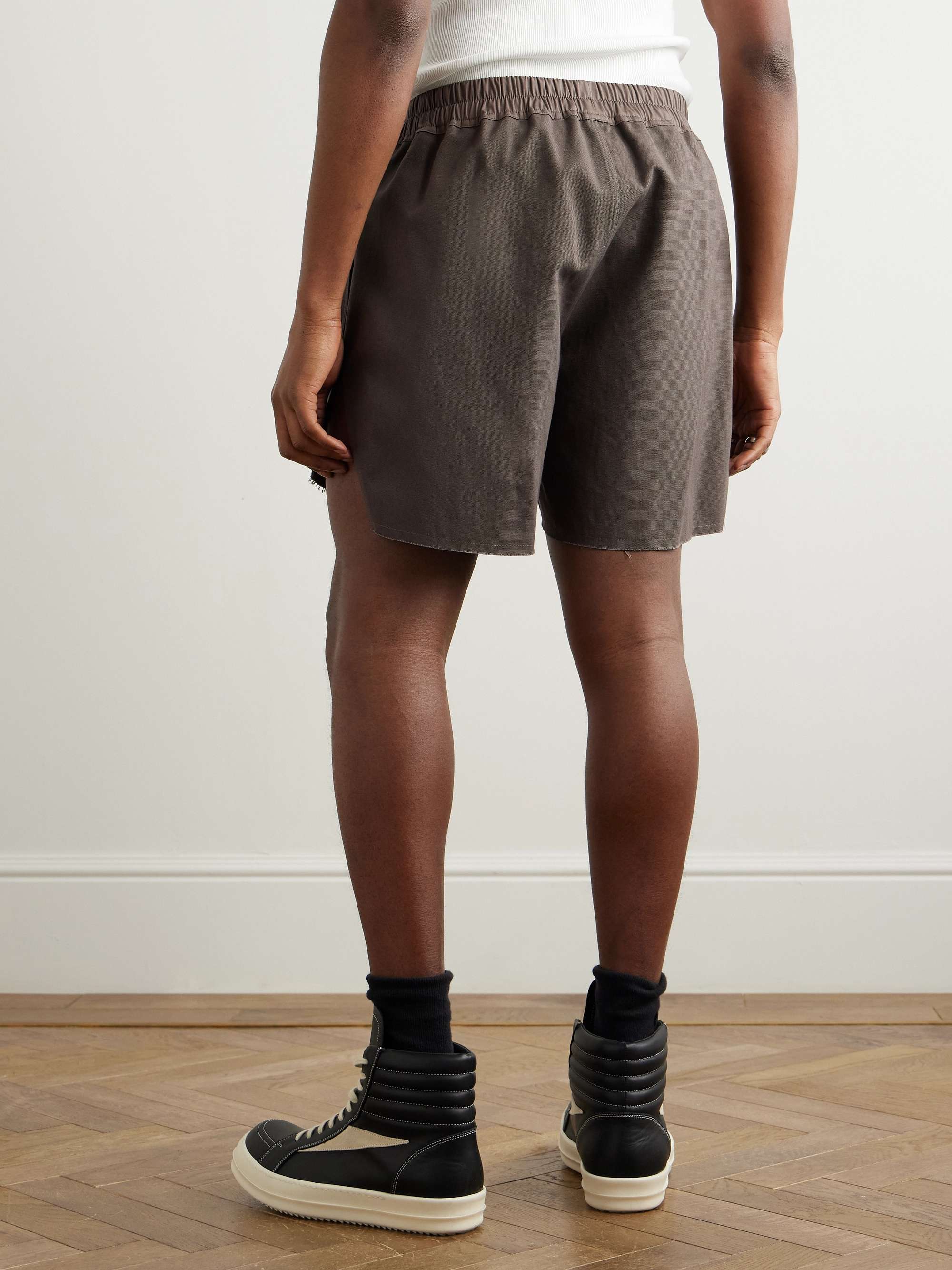 Straight-Leg Frayed Cotton-Canvas Drawstring Shorts view
