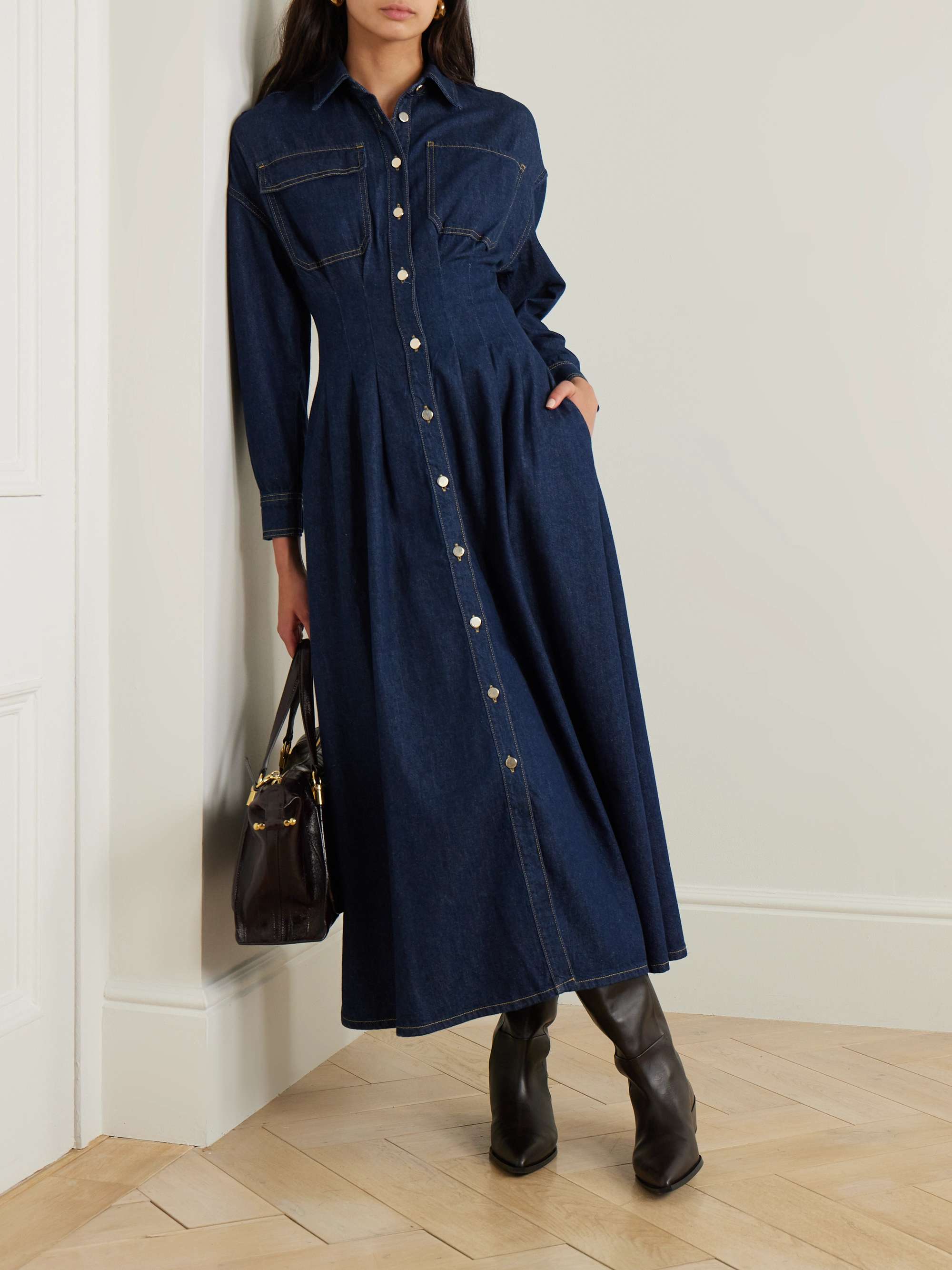 The Nipped pleated denim maxi dress view