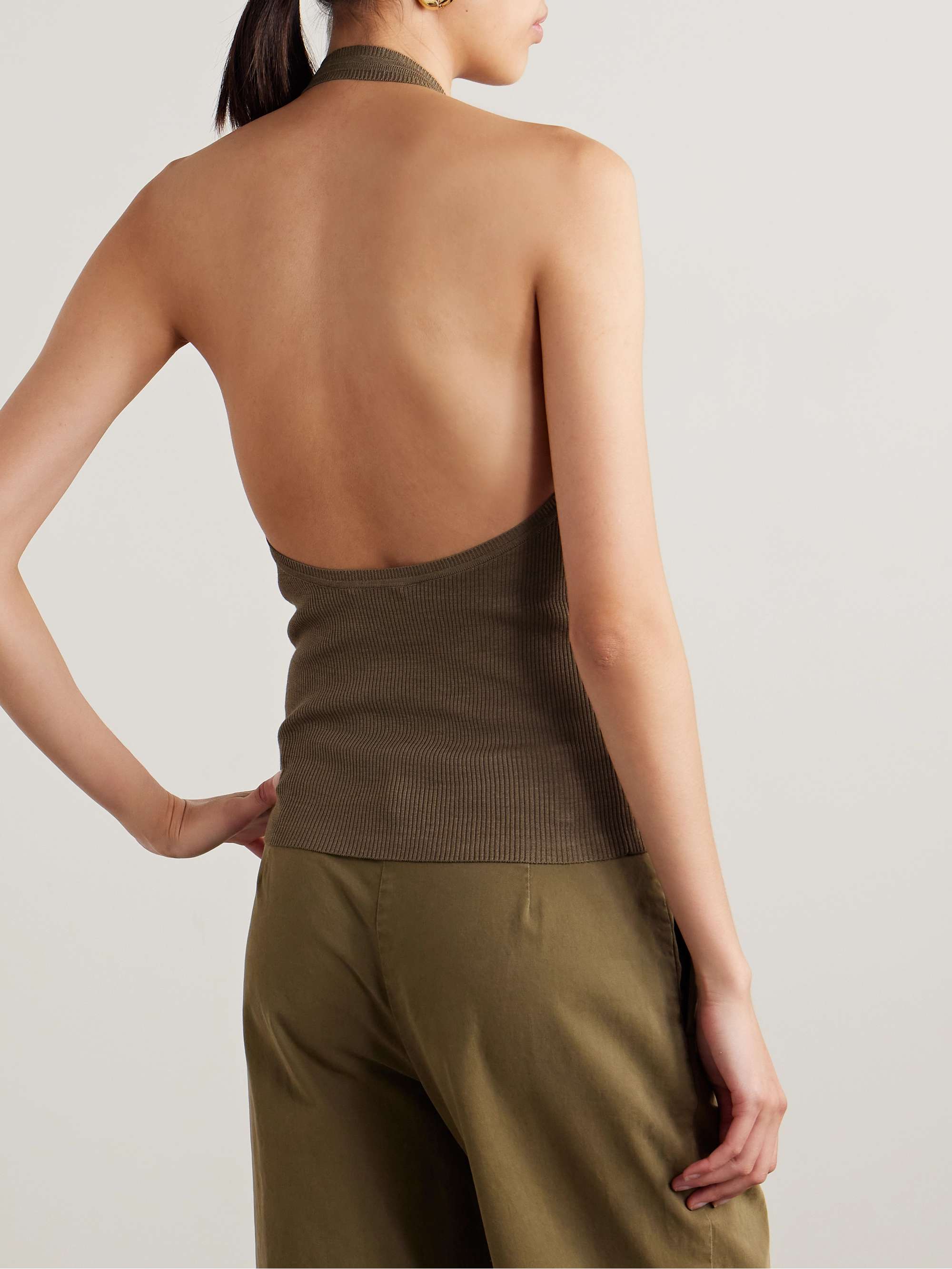 Ivey ribbed silk-jersey halterneck top view